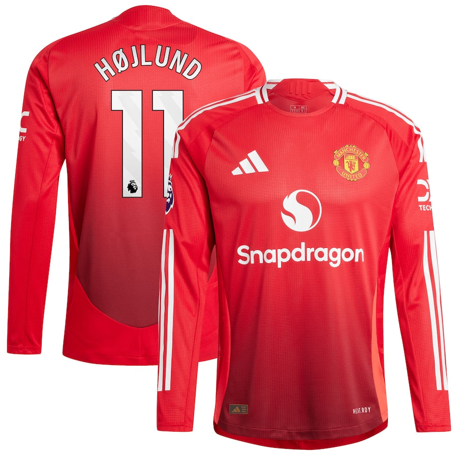 Rasmus Højlund Manchester United 2024/2025 Home Long Sleeve Player Soccer Shirt - Red