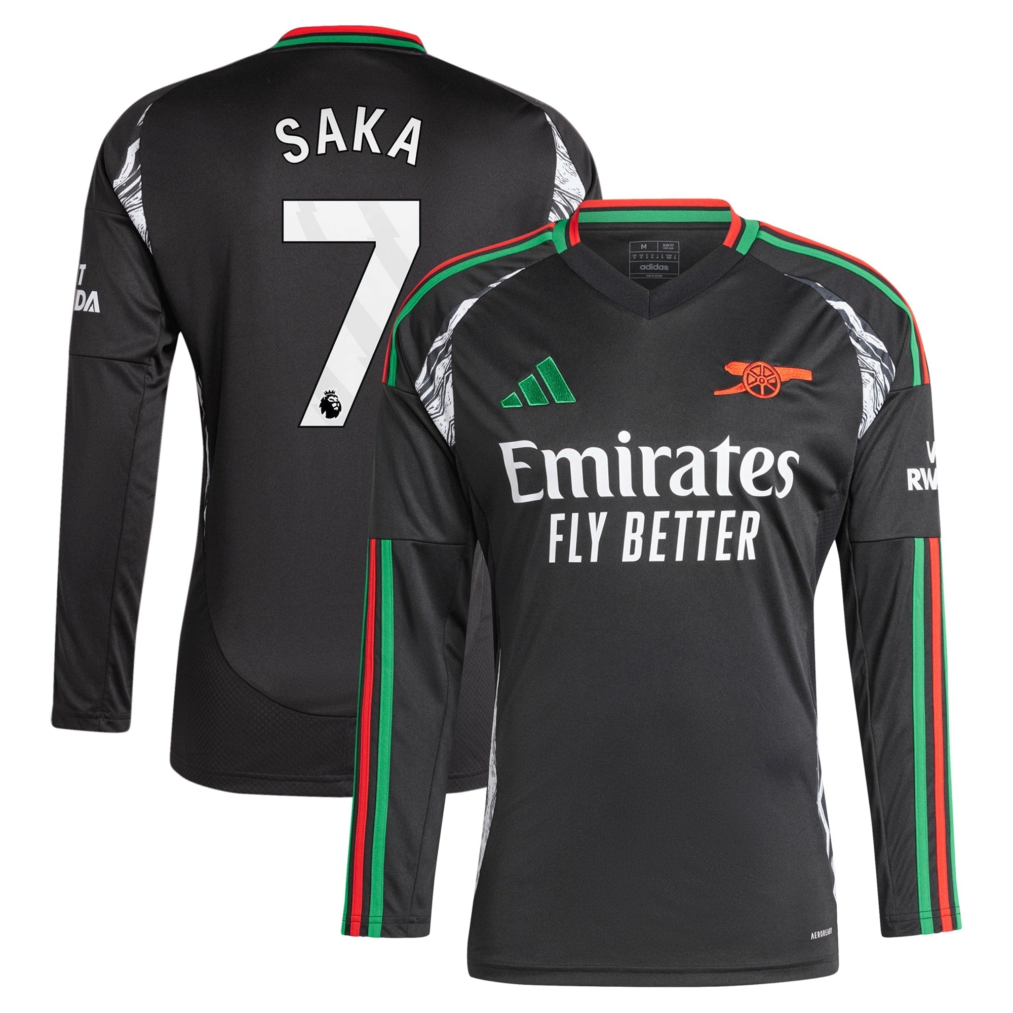 Bukayo Saka Arsenal 2024/25 Away Long Sleeve Player Soccer Shirt - Black