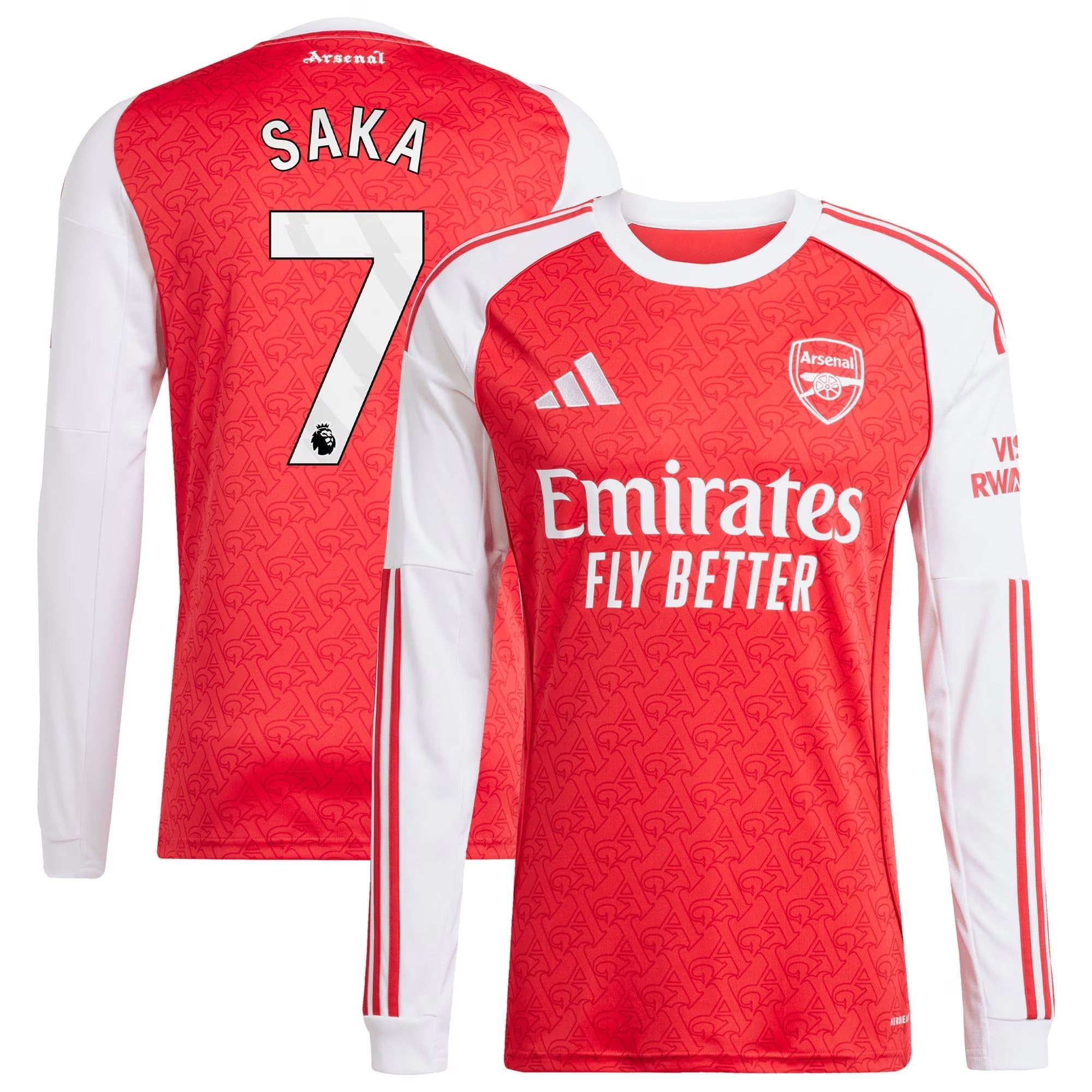 Bukayo Saka Arsenal 2025/26 Home Long Sleeve Player Soccer Shirt - Red