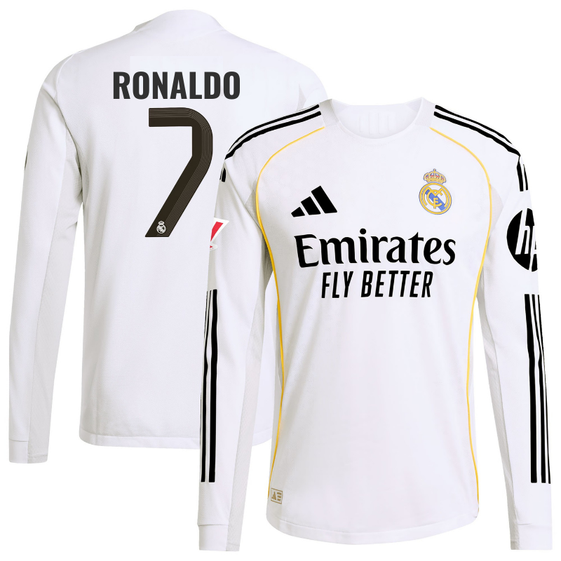 Cristiano Ronaldo 7 Real Madrid 2025/26 Home Long Sleeve Soccer Shirt - White