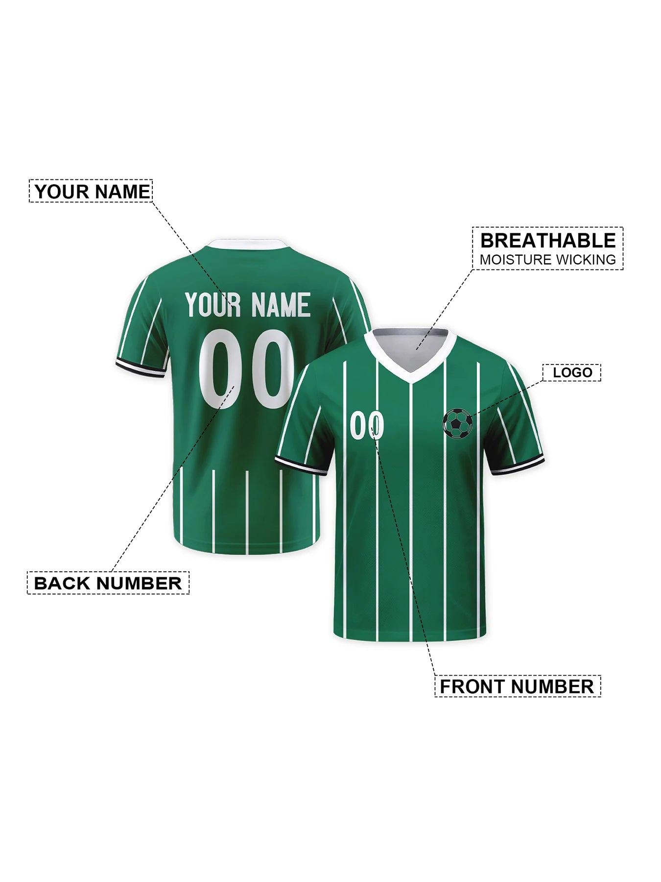 Custom Soccer Jersey - Personalized Green Football Team Shirt with Name and Number