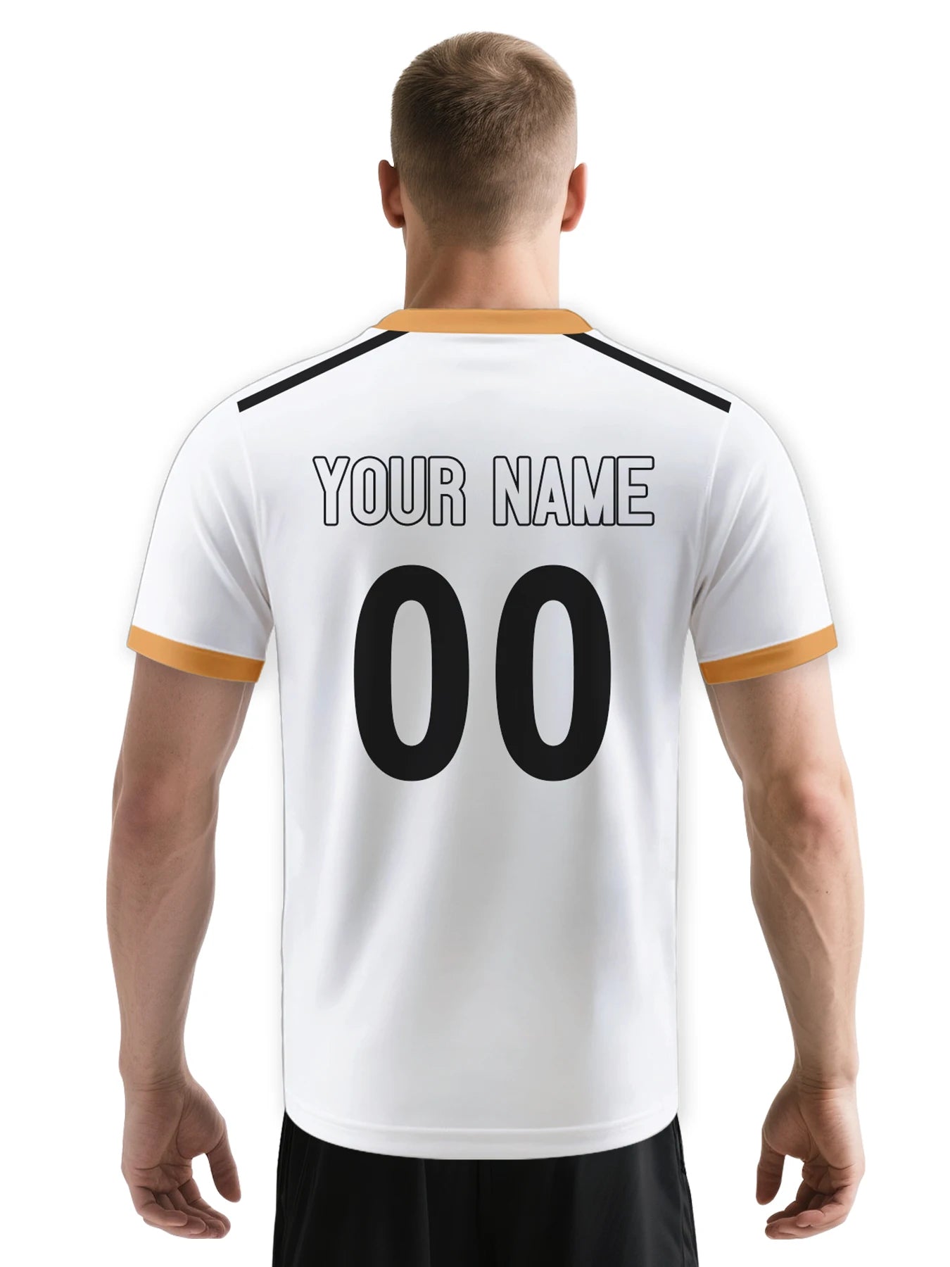 Custom Soccer Jersey - Personalized Men's Football Shirt with Name and Number - White & Gold