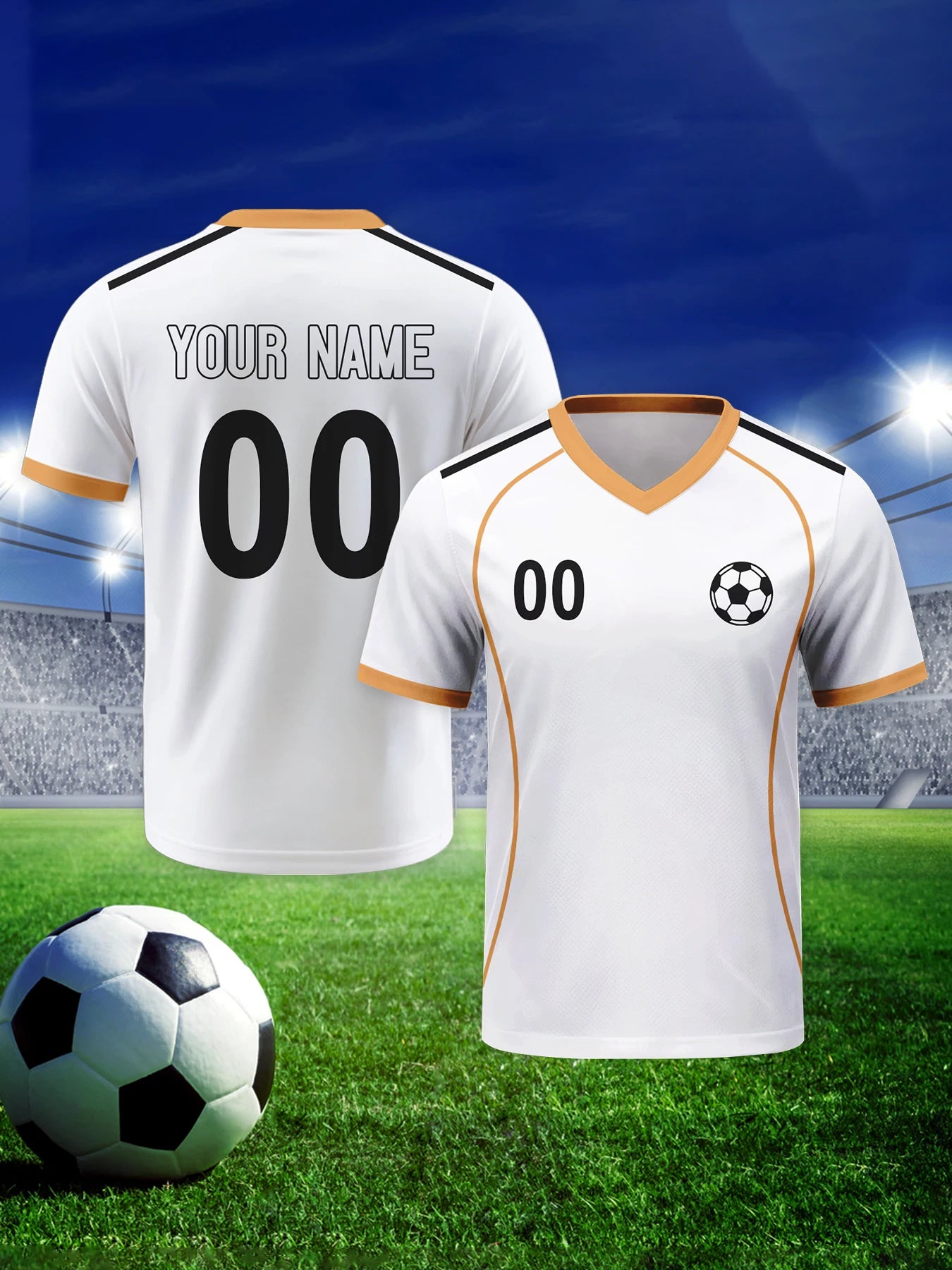 Custom Soccer Jersey - Personalized Men's Football Shirt with Name and Number - White & Gold