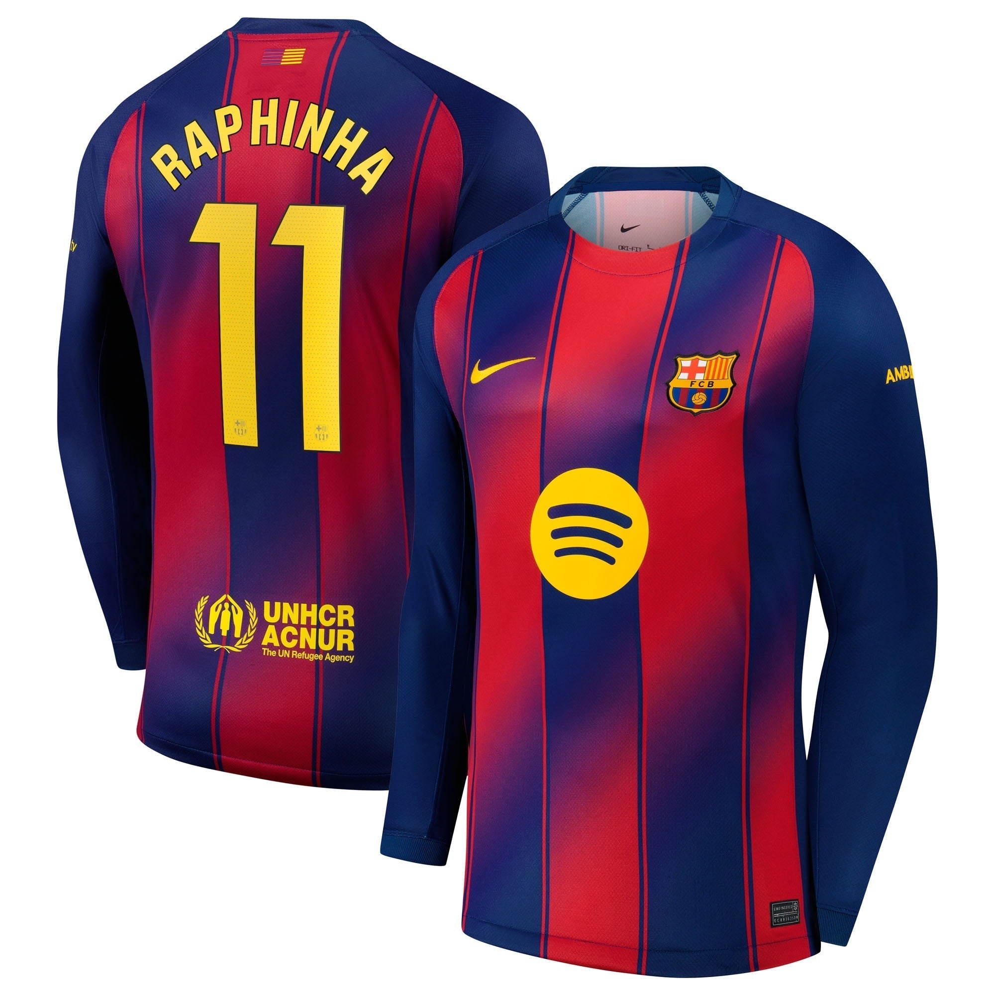 Raphinha Barcelona 2025/26 Home Long Sleeve Soccer Shirt - Navy