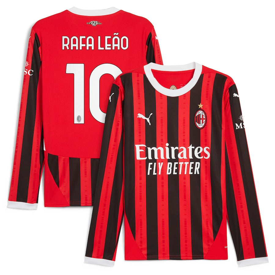 Rafael Leão AC Milan 2024/25 Home Long Sleeve Player Soccer Shirt - Red
