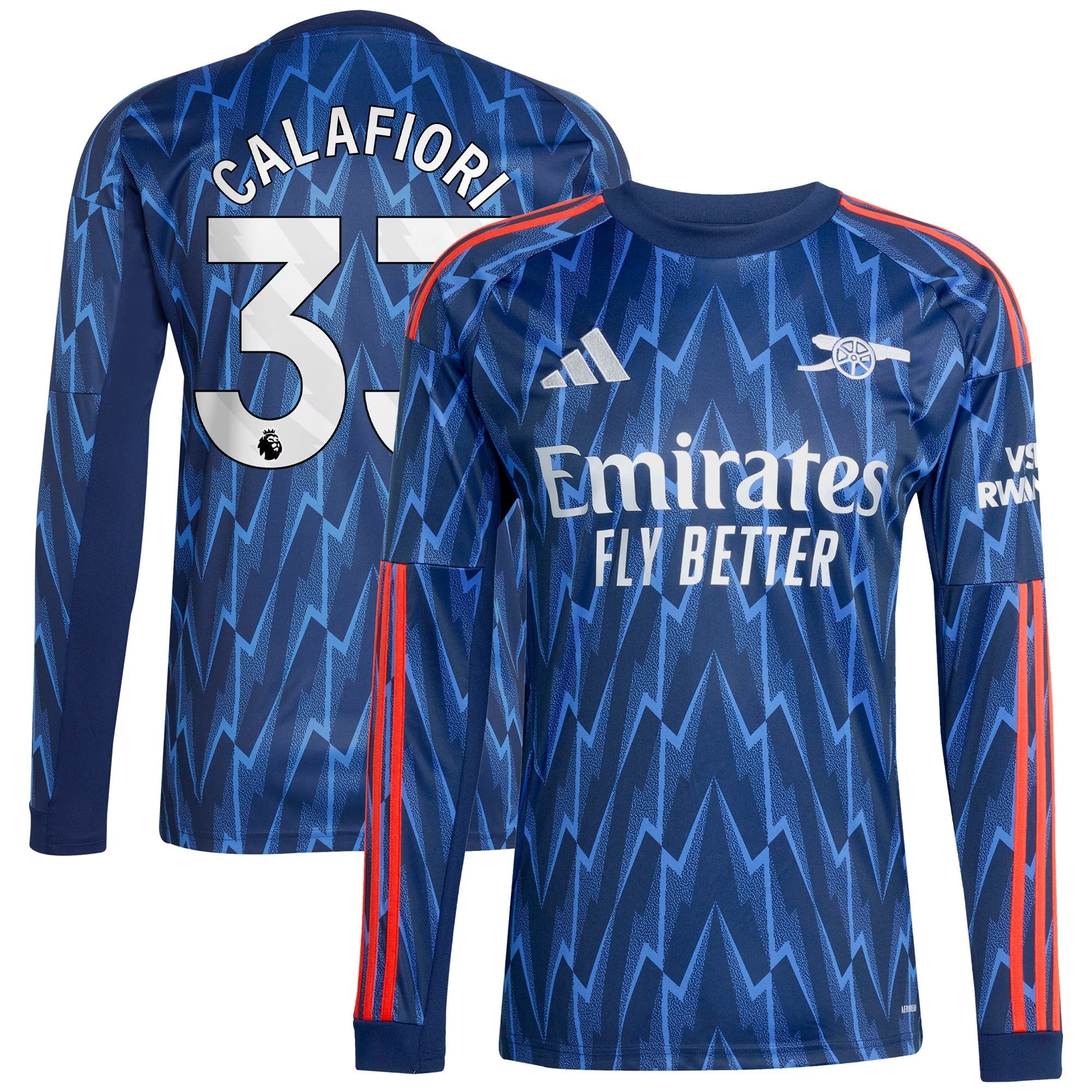 Riccardo Calafiori Arsenal 2025/26 Away Long Sleeve Player Soccer Shirt - Blue