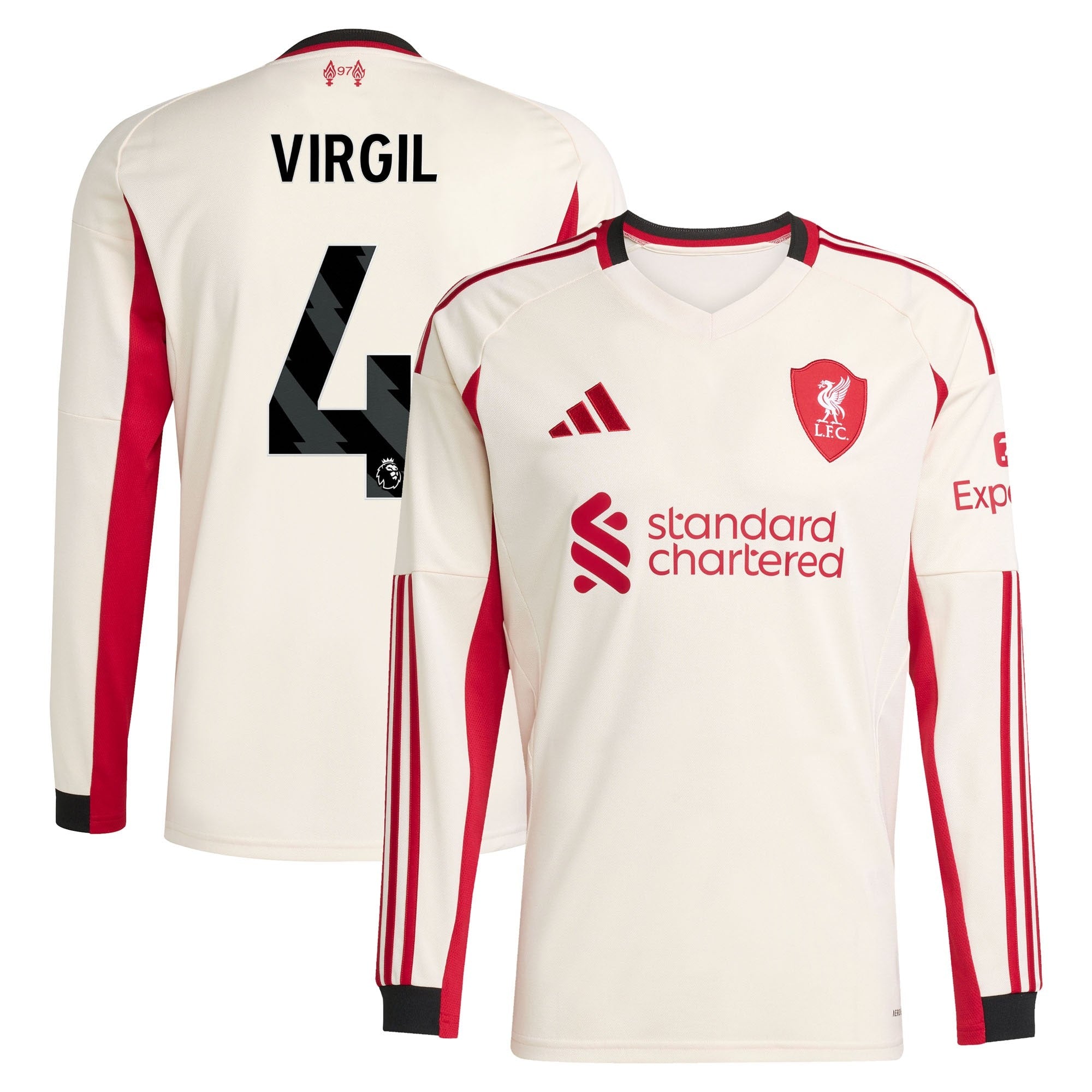 Virgil van Dijk Liverpool 2025/26 Away Long Sleeve Player Soccer Shirt - White