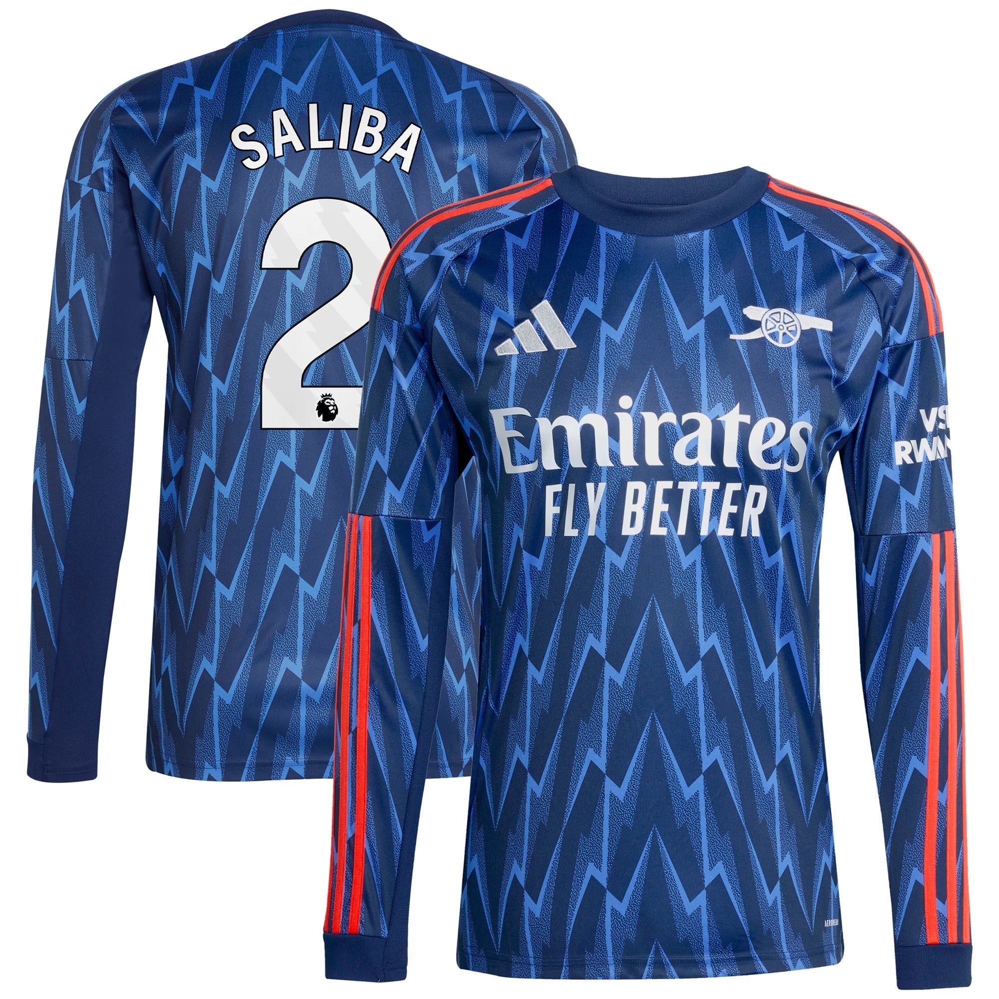 William Saliba Arsenal 2025/26 Away Long Sleeve Player Soccer Shirt - Blue