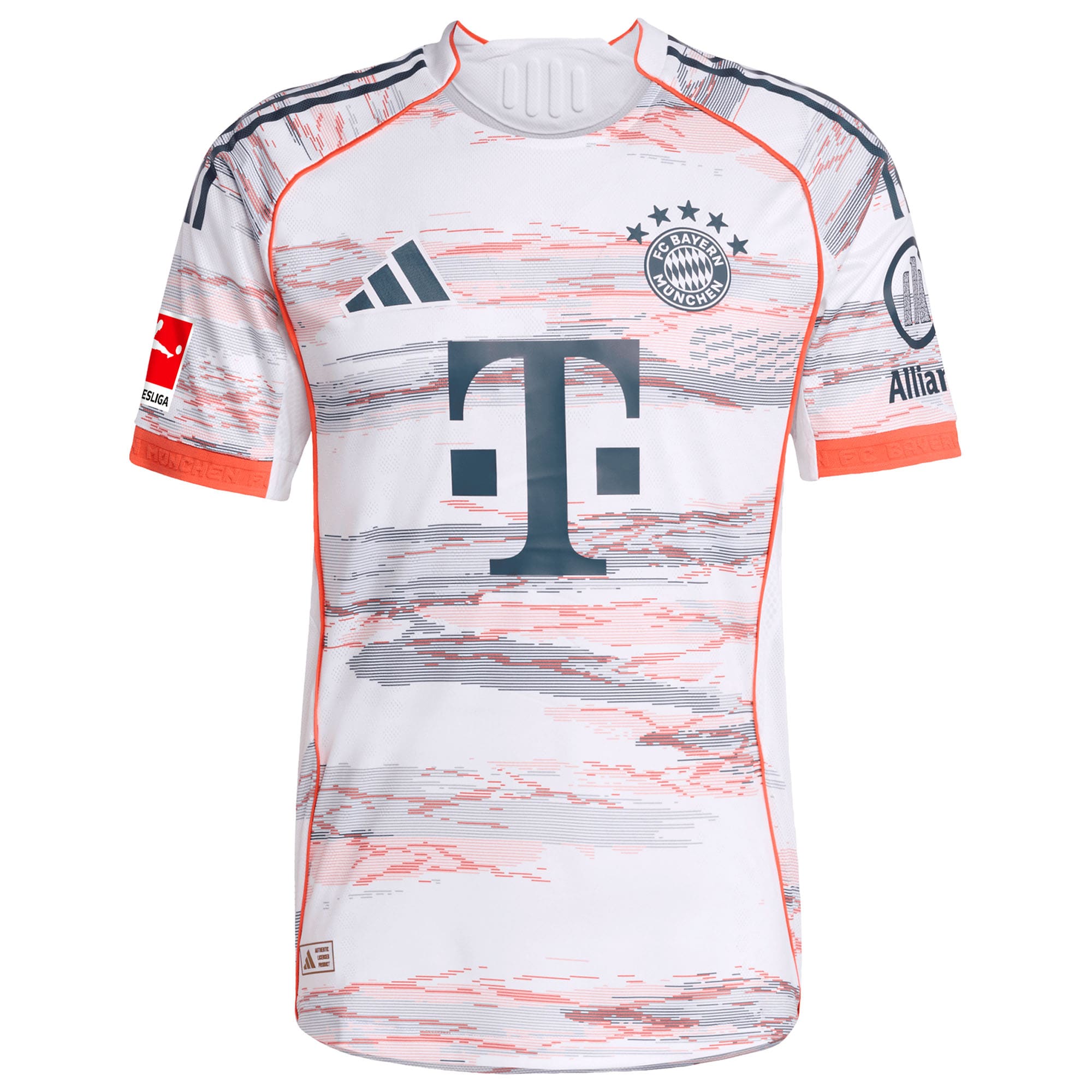 Bayern Munich 2026 away Adidas Custom jersey in white with coral and gray digital camo pattern