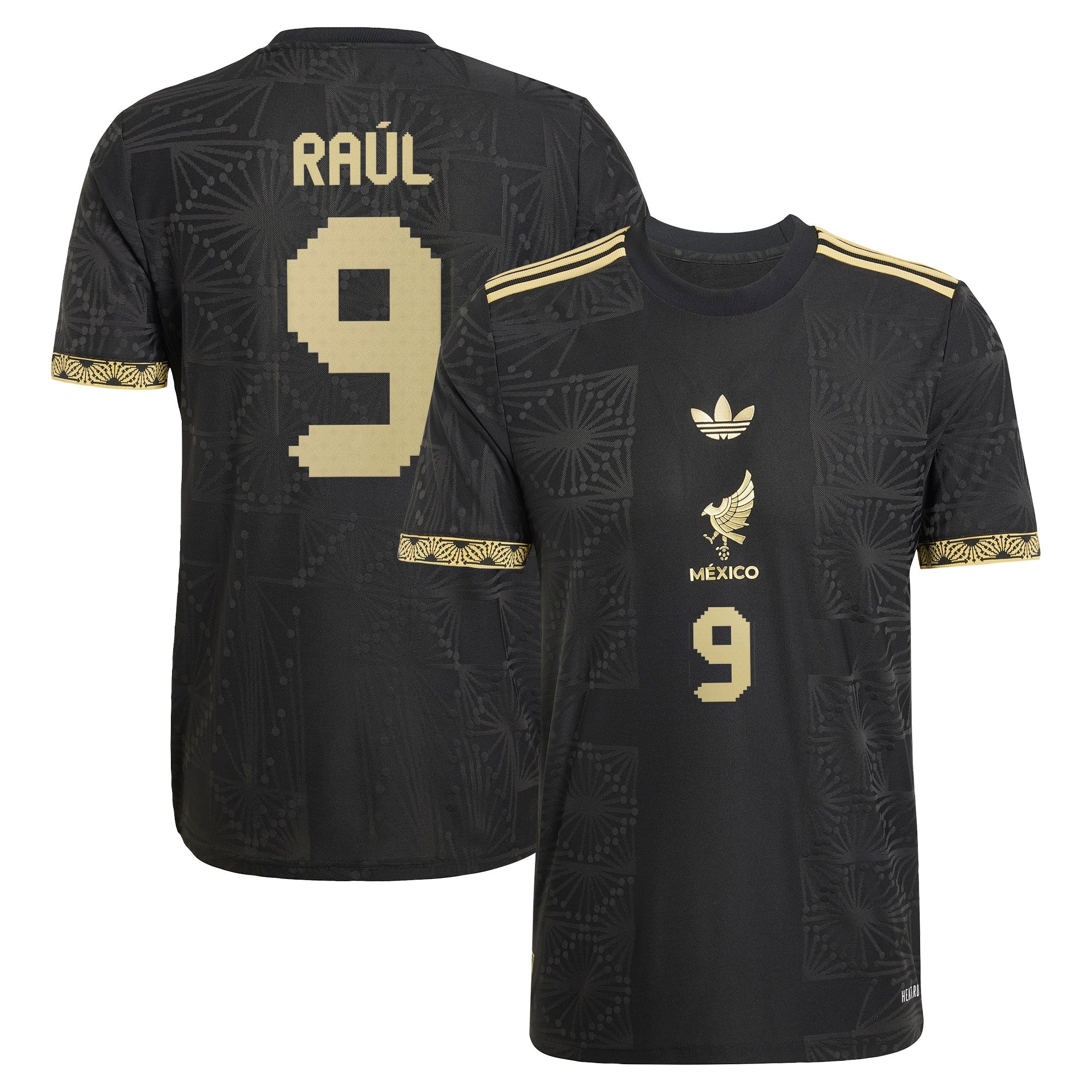 Adidas Raul Jimenez Mexico 2025 Jersey in black with gold number 9 and decorative details