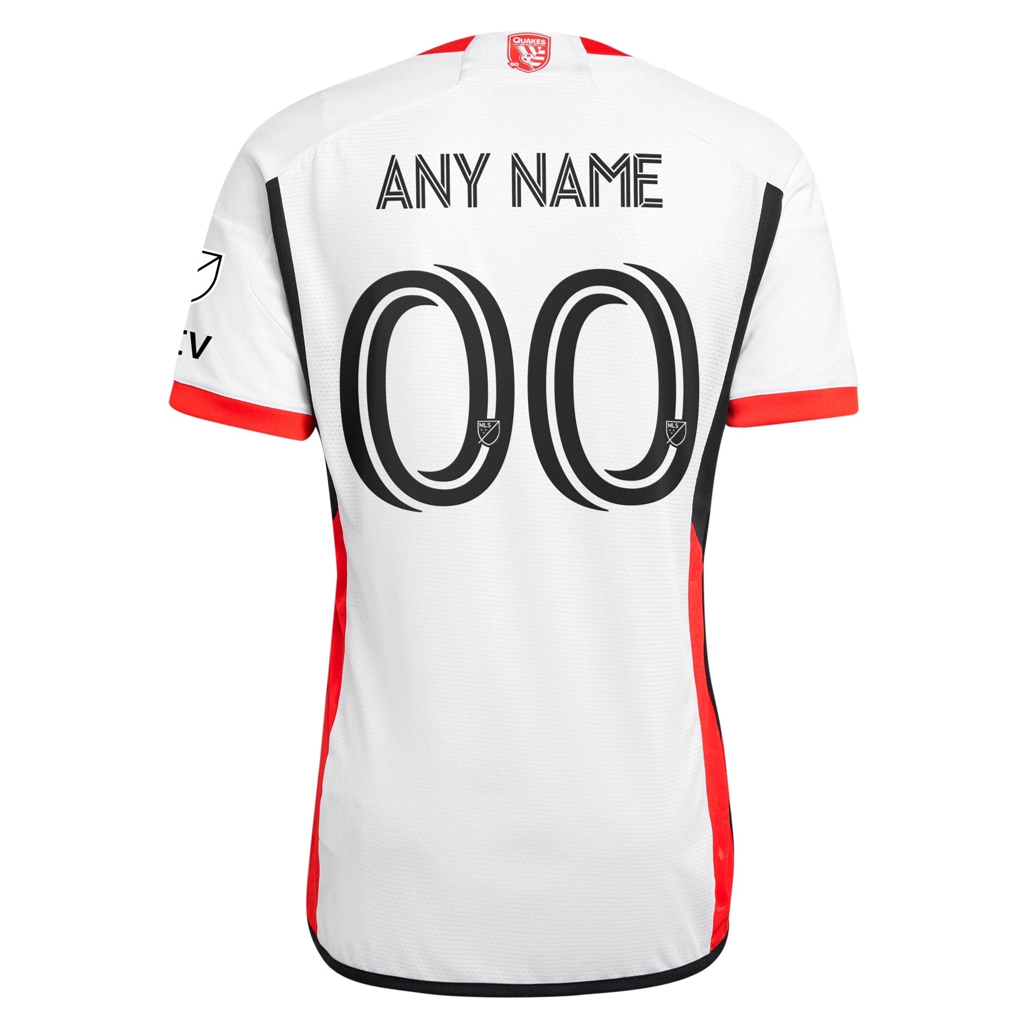 Back view of adidas San Jose Earthquakes custom jersey in white with black and red accents