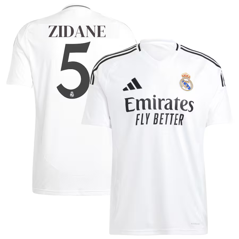 adidas Zinedine Zidane 5 Real Madrid 2025 jersey in white with black details and club crest