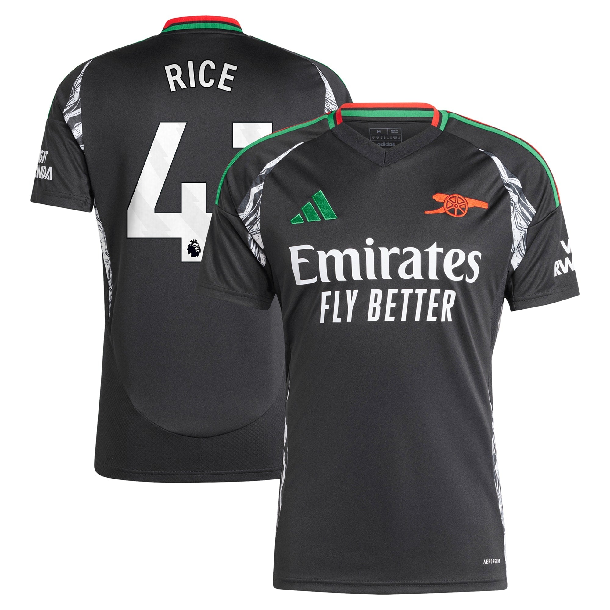 Arsenal Away Shirt 2024-25 with Rice 41 printing Soccer Shirt - Black