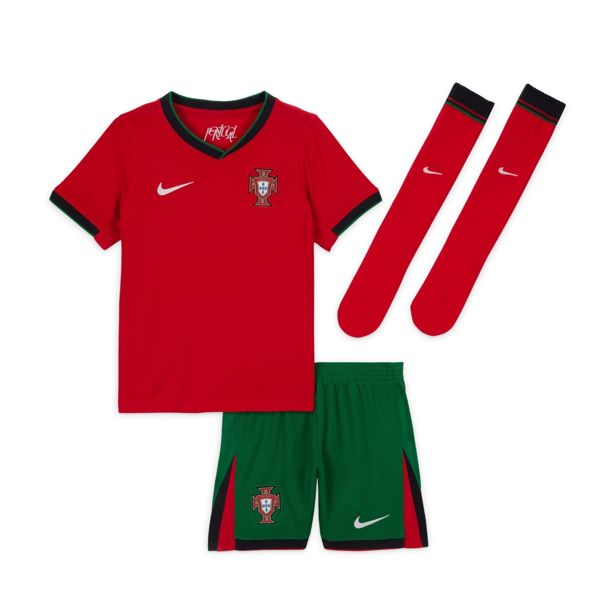 Portugal Home Stadium Kit 2024 - Little Kids Custom Soccer Shirt - Red