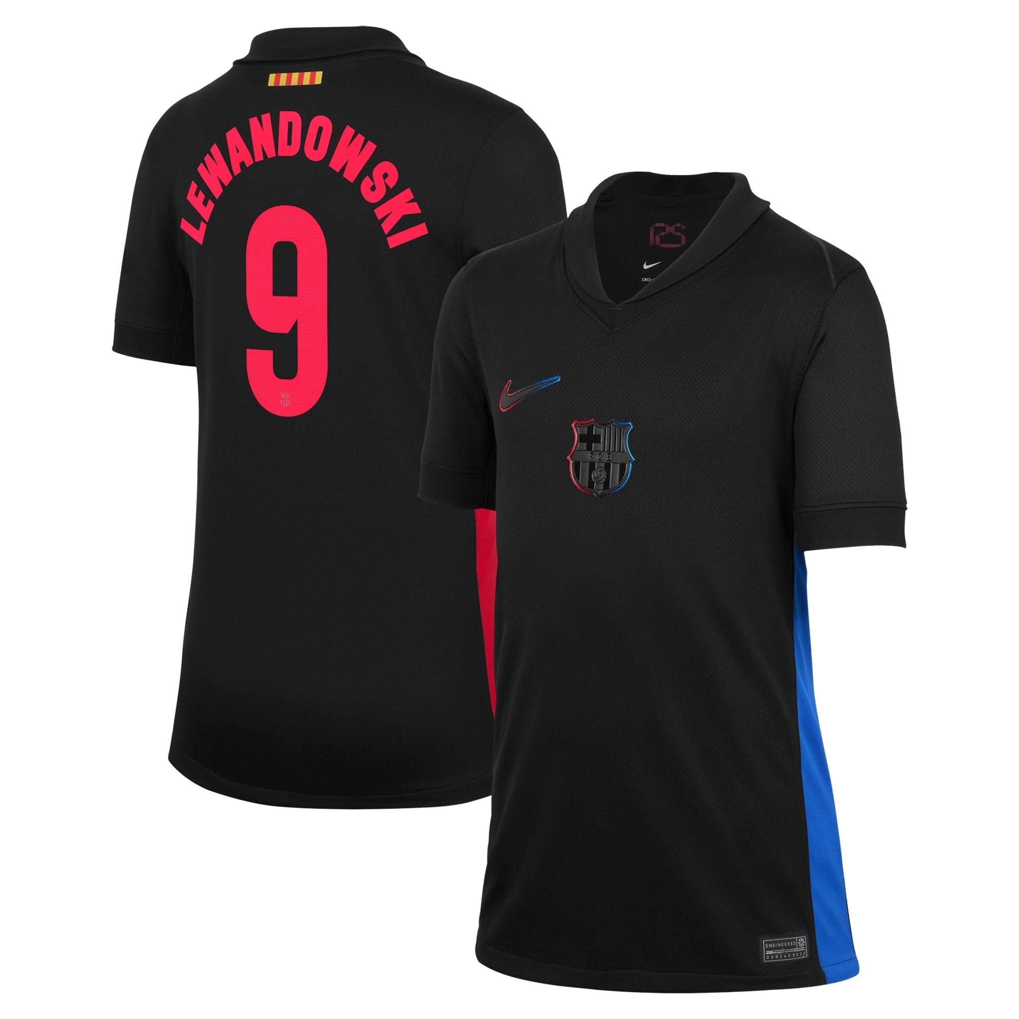Nike Robert Lewandowski Barcelona Jersey 2025 black with red number 9 and blue side stripe