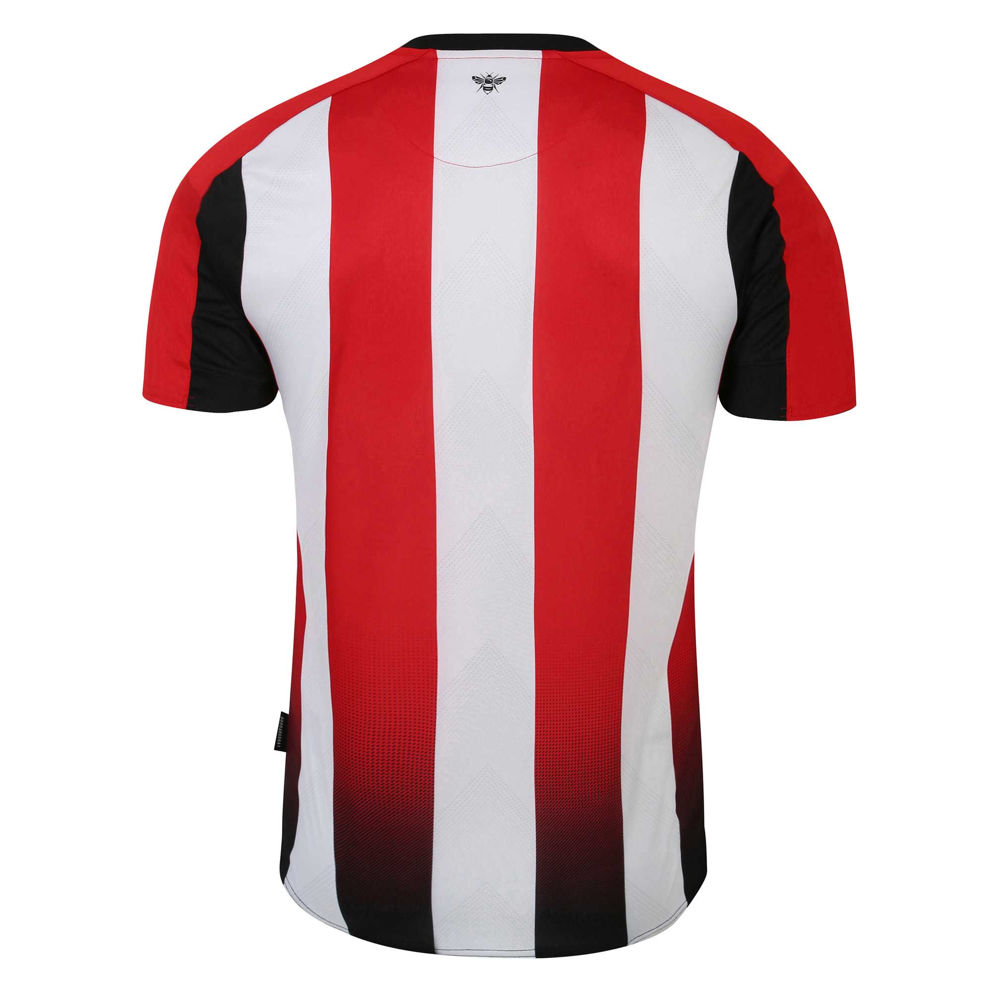 Back view of Umbro Brentford FC jersey 2025 with red white stripes and black sleeves