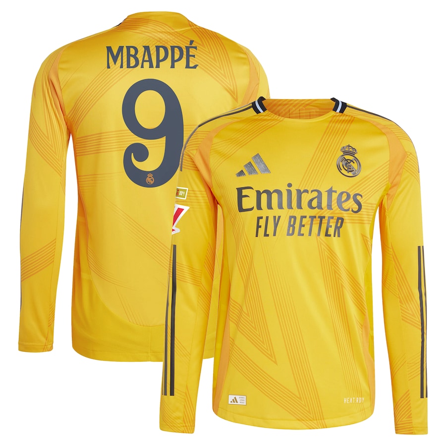 Kylian Mbappé Real Madrid 2024/25 Away Long Sleeve Player Soccer Shirt - Orange