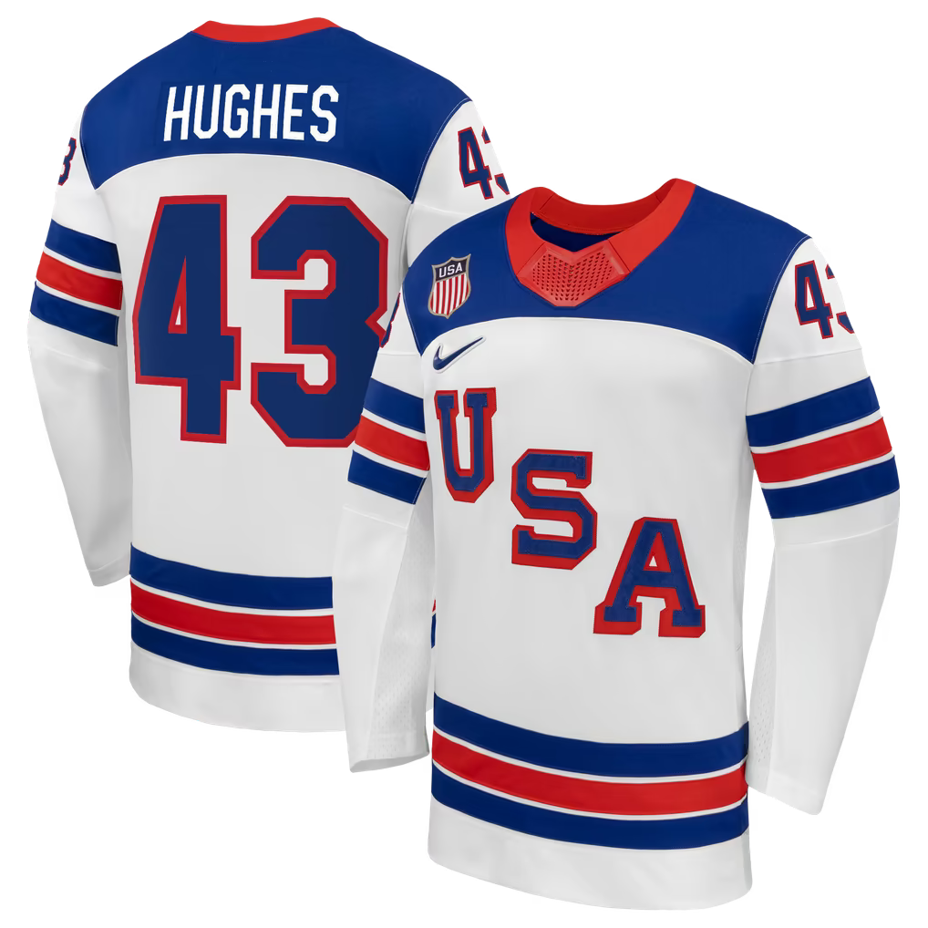 Hygo Shirts Nike Quinn Hughes US Hockey 2026 Away Jersey - White