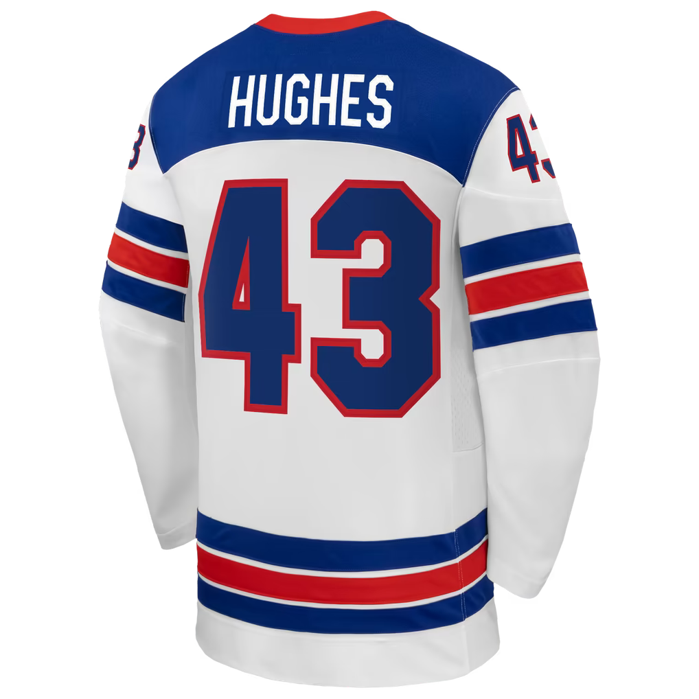 Hygo Shirts Nike Quinn Hughes US Hockey 2026 Away Jersey - White