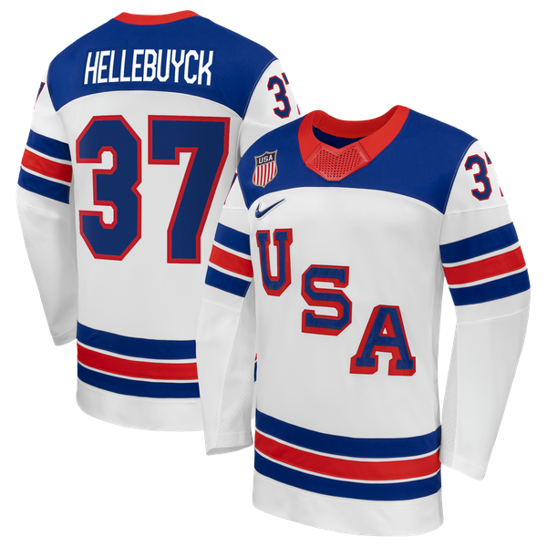 Hygo Shirts Nike Connor Hellebuyck US Hockey 2026 Away Jersey - White