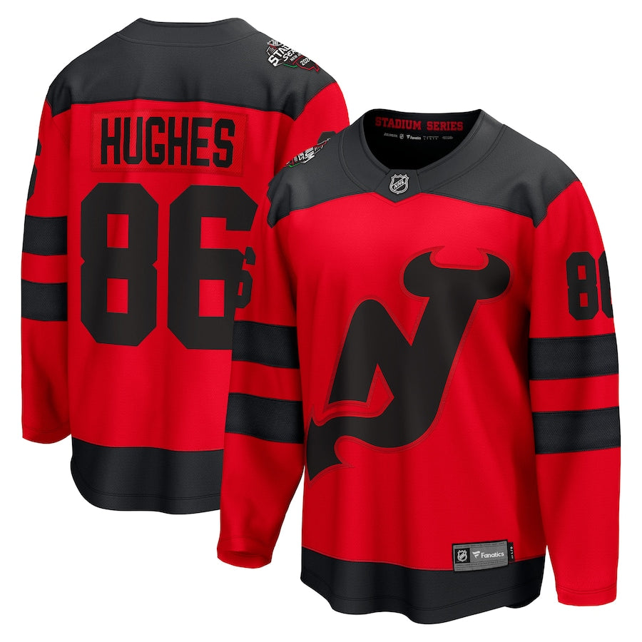 Jack Hughes New Shirt Devils Fanatics Branded 2024 NHL Stadium Series Breakaway Player Shirt – Red