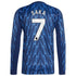 Bukayo Saka Arsenal 2025/26 Away Long Sleeve Player Soccer Shirt - Blue