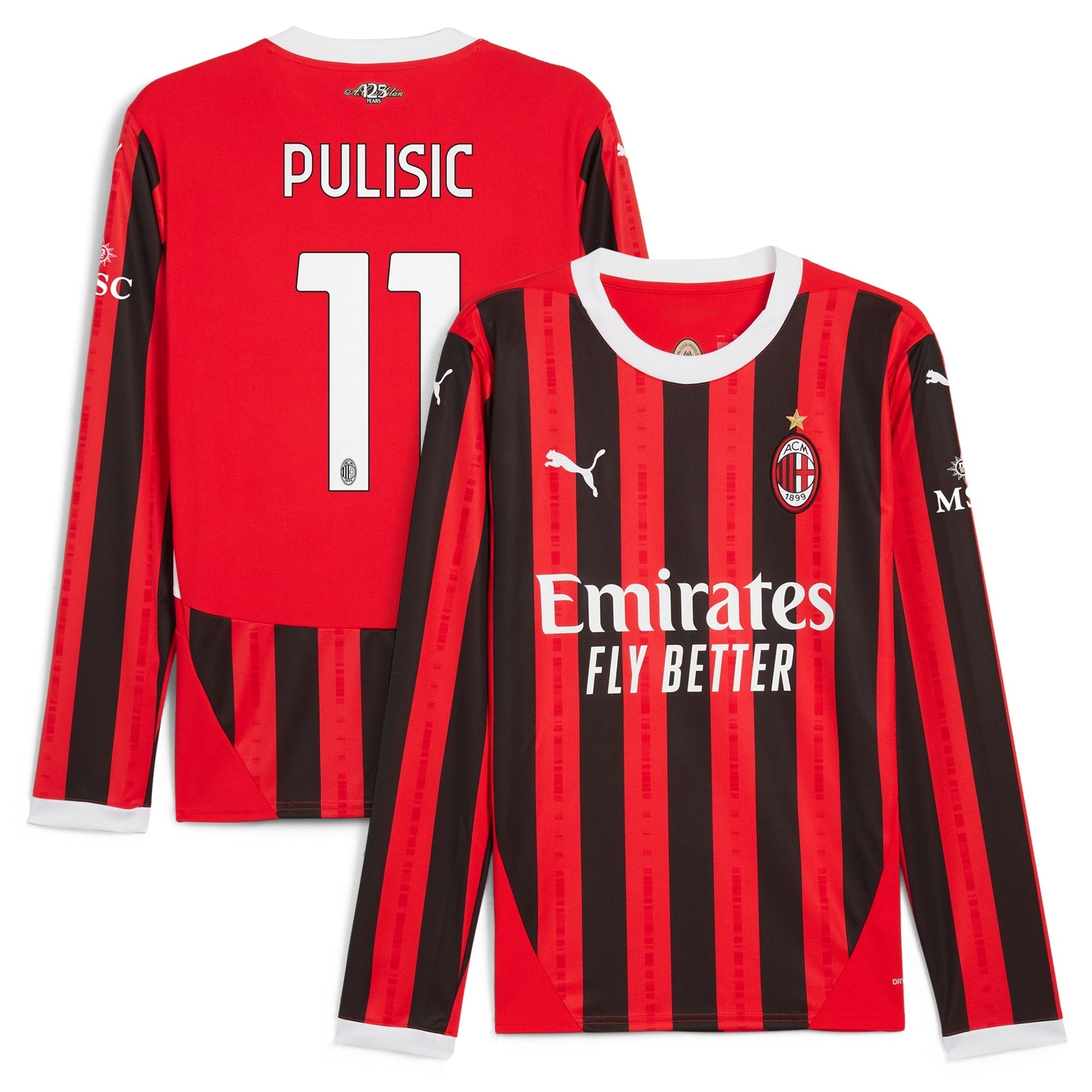 Christian Pulisic AC Milan 2024/25 Home Long Sleeve Player Soccer Shirt - Red