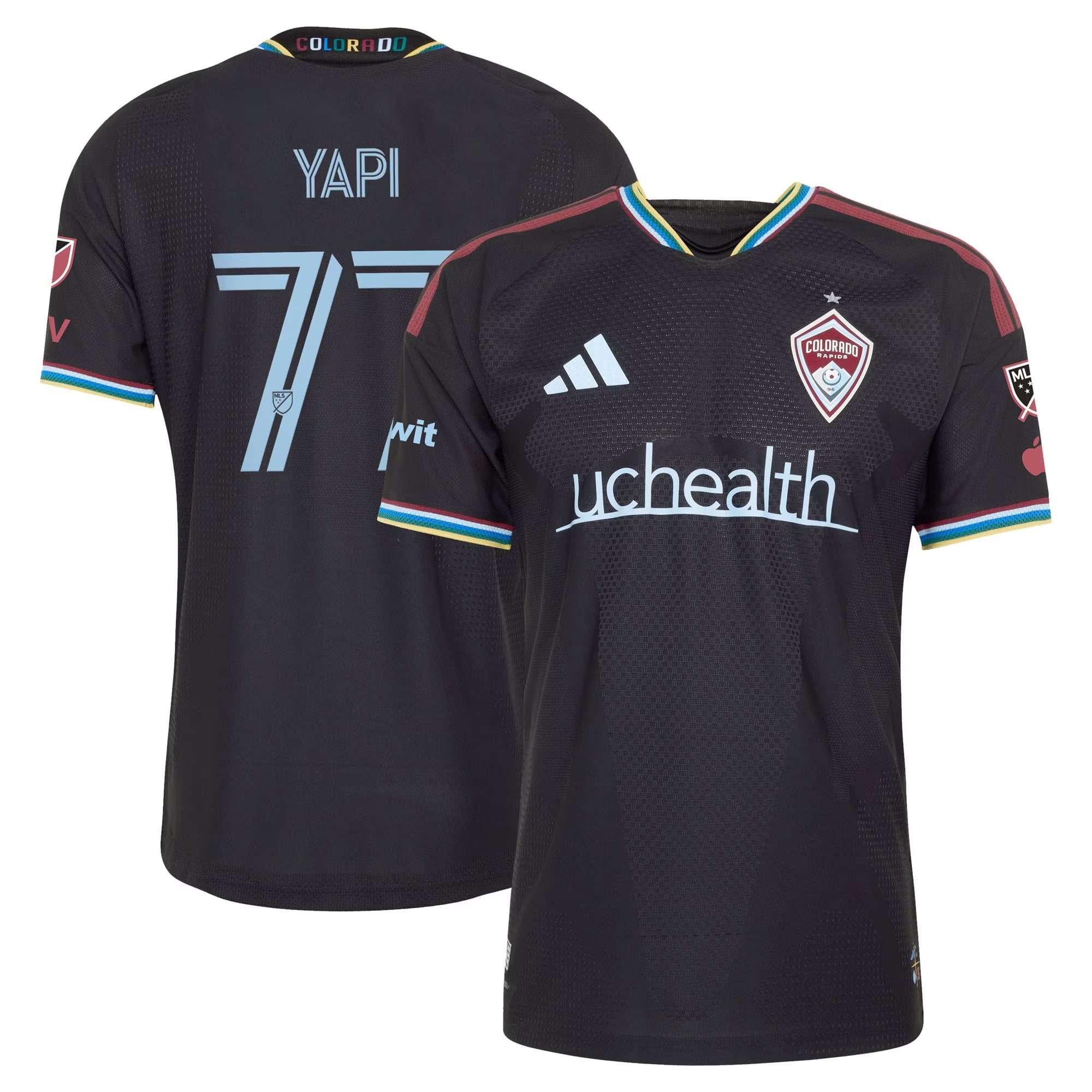 Colorado Rapids // adidas Darren Yapi #77 Official 2026 Colorful Colorado On-Field Patch Jersey – Black