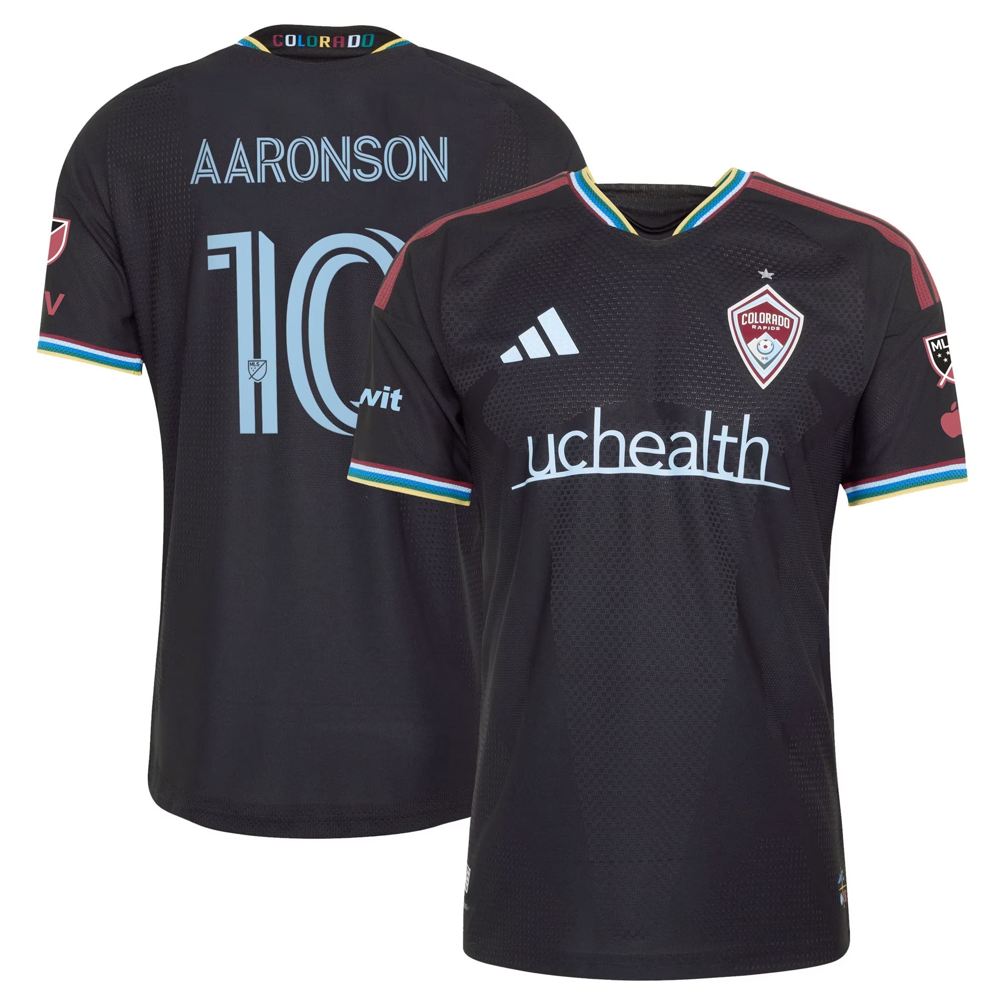 Colorado Rapids // adidas Paxten Aaronson #10 Official 2026 Colorful Colorado On-Field Patch Jersey – Black