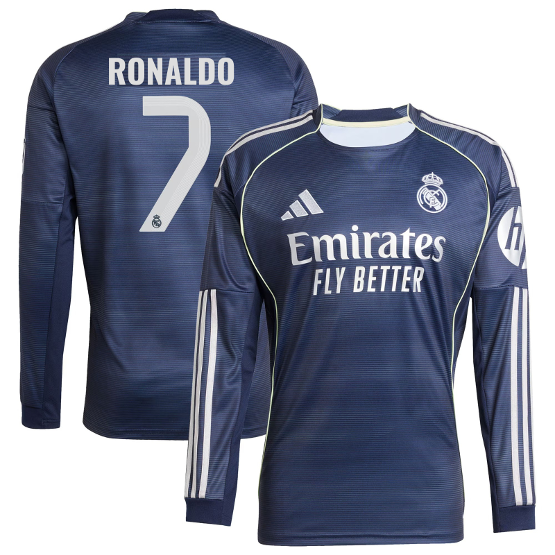 Cristiano Ronaldo 7 Real Madrid 2025/26 Home Long Sleeve Player Soccer Shirt - Blue