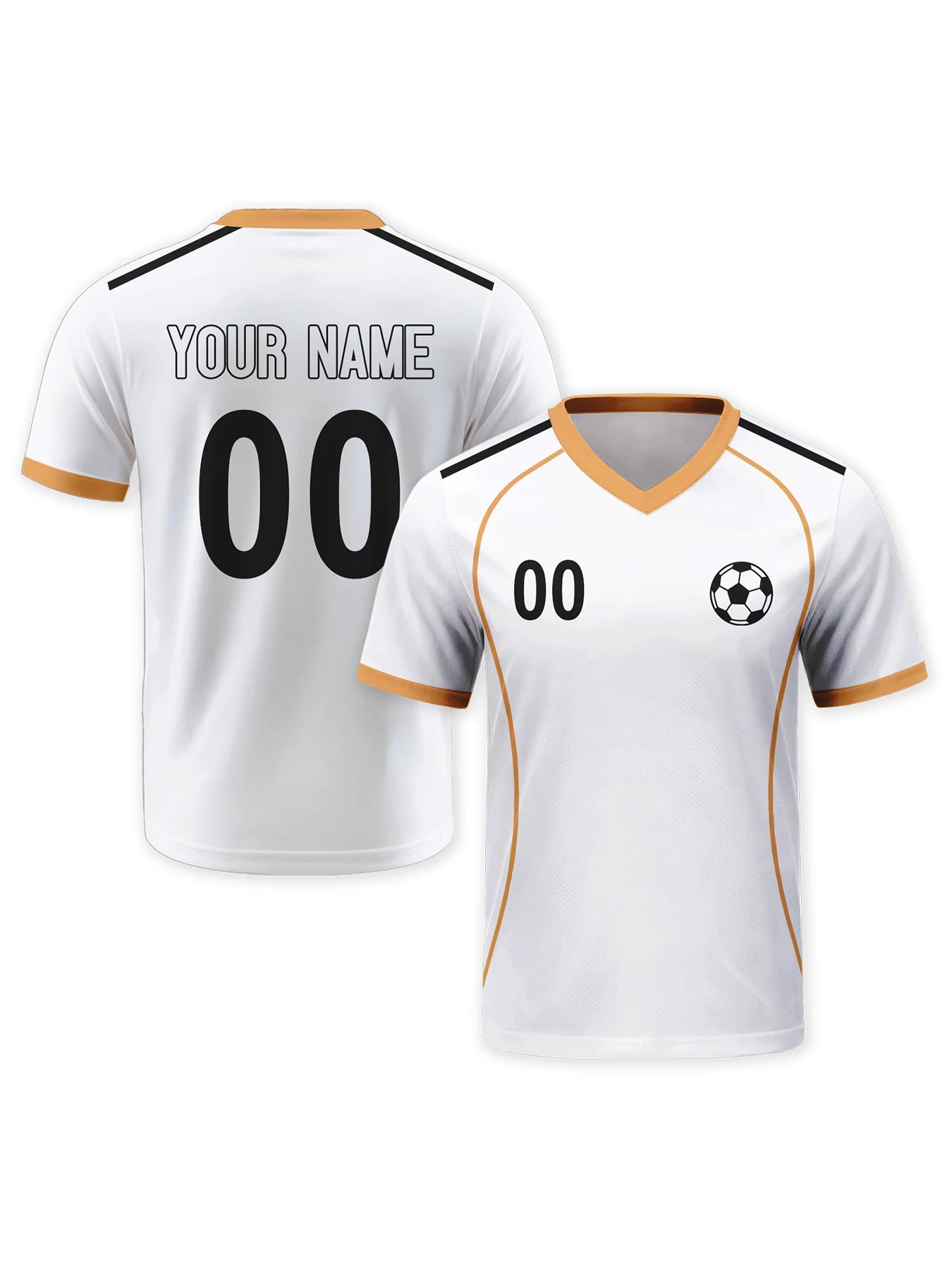 Custom Soccer Jersey - Personalized Men's Football Shirt with Name and Number - White & Gold