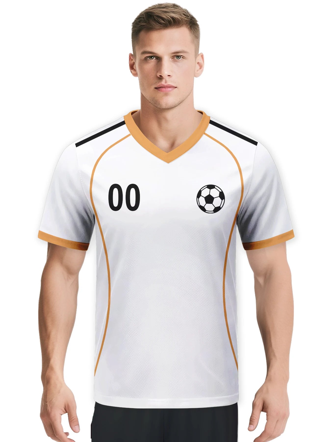 Custom Soccer Jersey - Personalized Men's Football Shirt with Name and Number - White & Gold