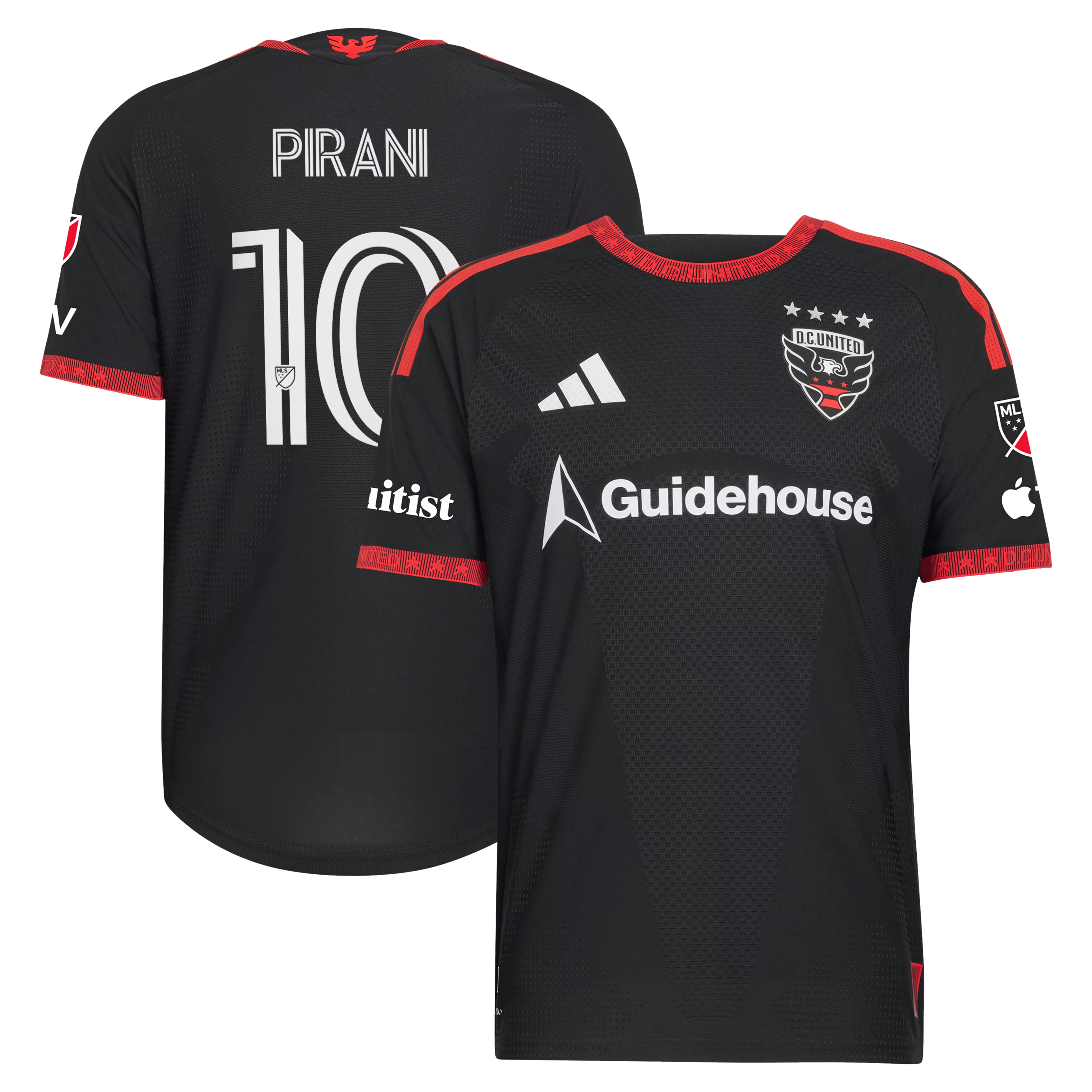 D.C. United // adidas Gabriel Pirani #10 Official 2026 Black-and-Red On-Field Patch Jersey – Black