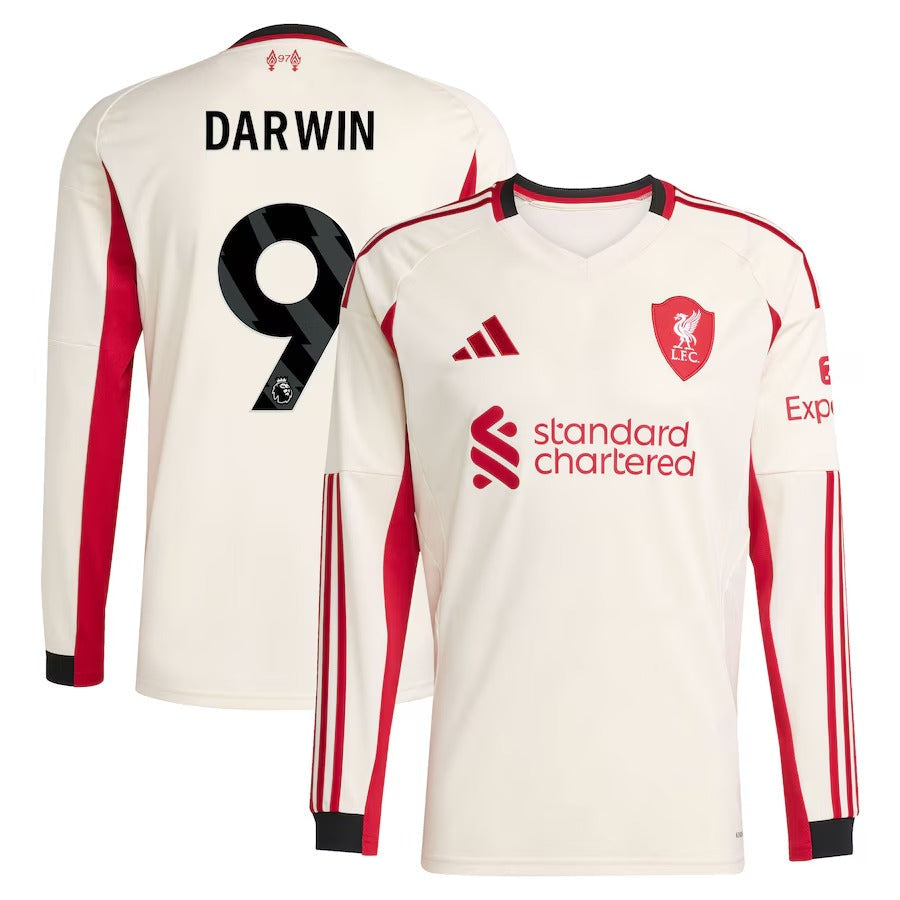 Darwin Núñez Liverpool 2025/26 Away Long Sleeve Player Soccer Shirt - White