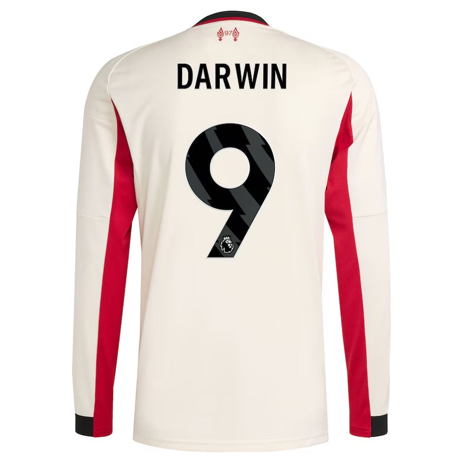 Darwin Núñez Liverpool 2025/26 Away Long Sleeve Player Soccer Shirt - White