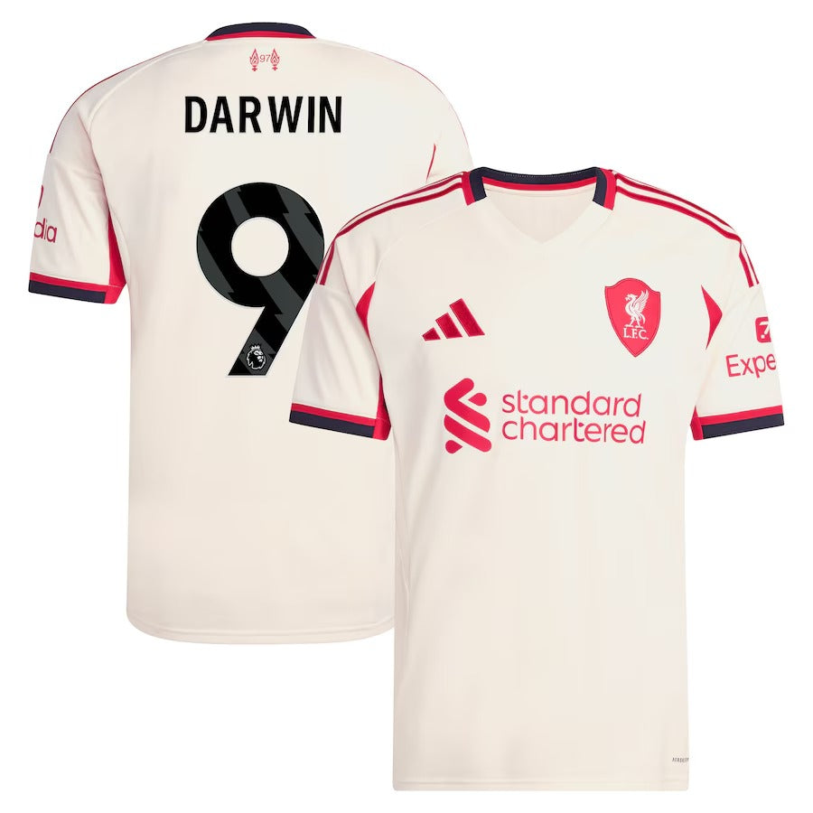 Darwin Núñez Liverpool 2025/26 Away Player Soccer Shirt - White