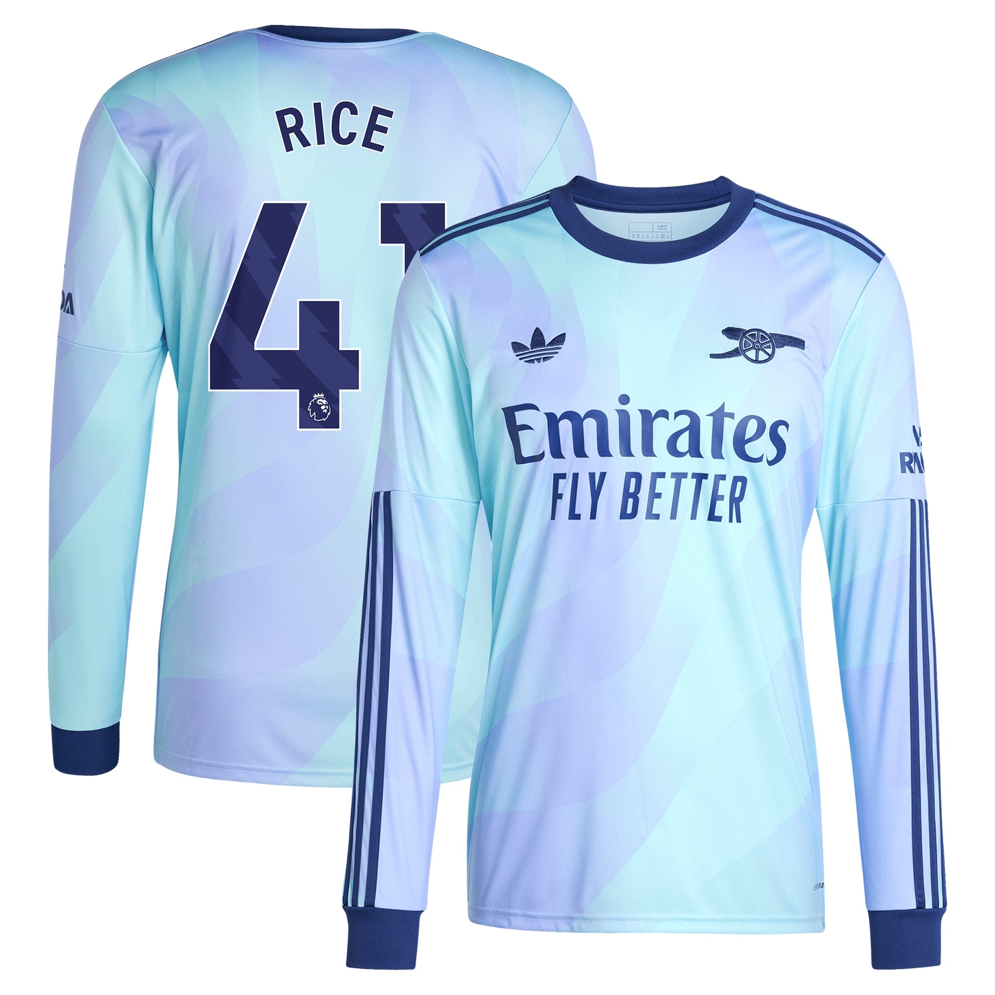 Declan Rice Arsenal 2024/25 Third Long Sleeve Player Soccer Shirt - Aqua