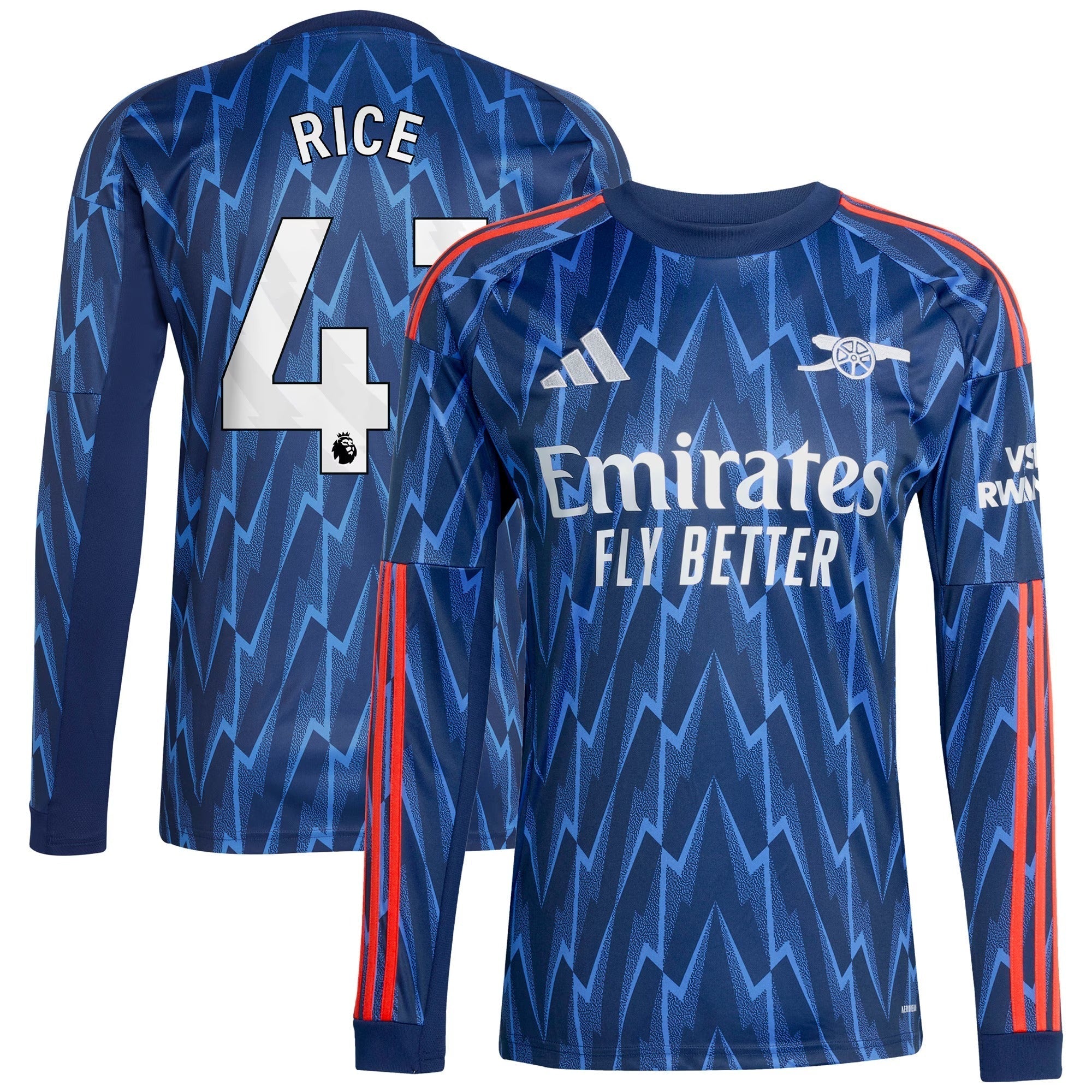 Declan Rice Arsenal 2025/26 Away Long Sleeve Player Soccer Shirt - Blue