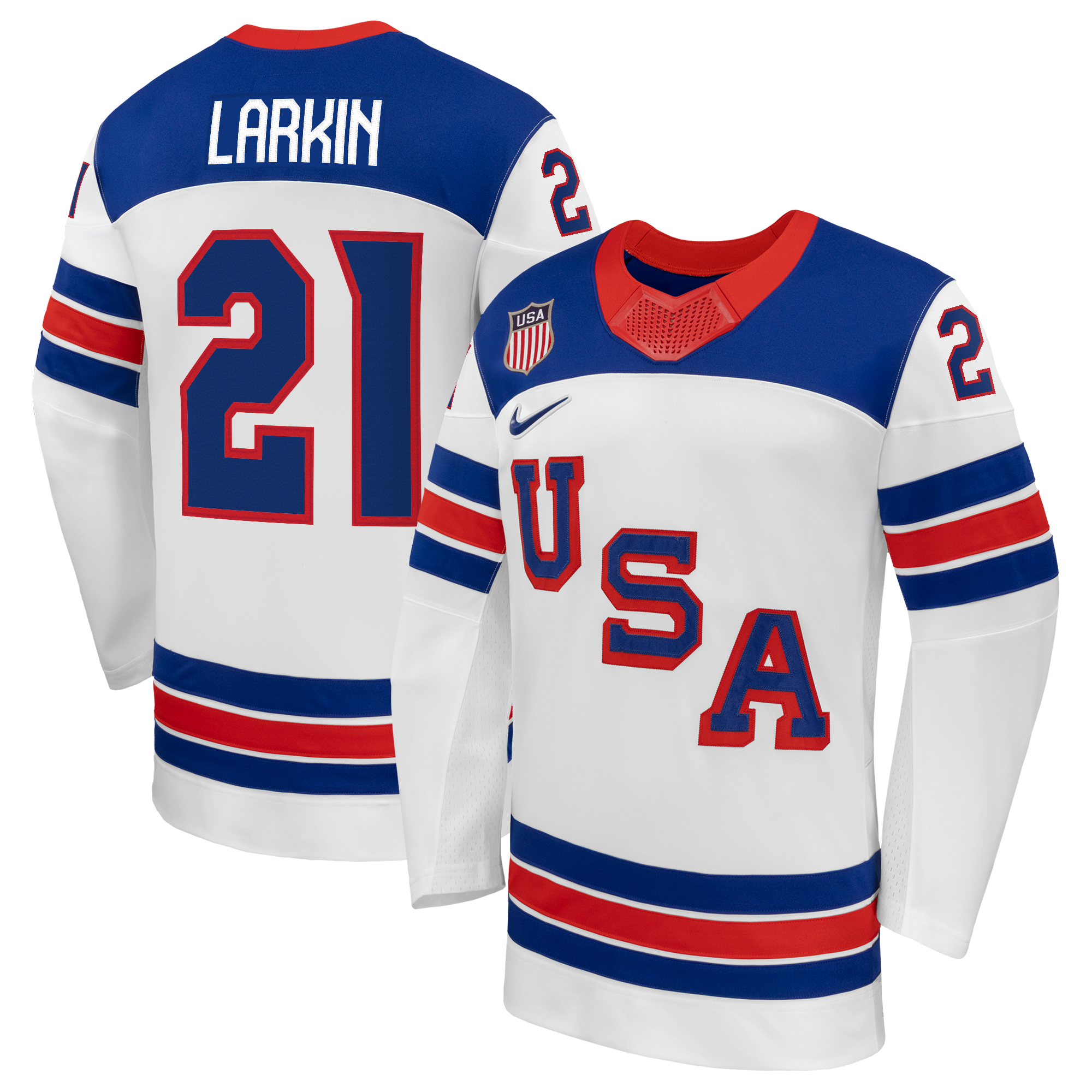 Dylan Larkin #21 USA Hockey 2026 Away Jersey - Nike White