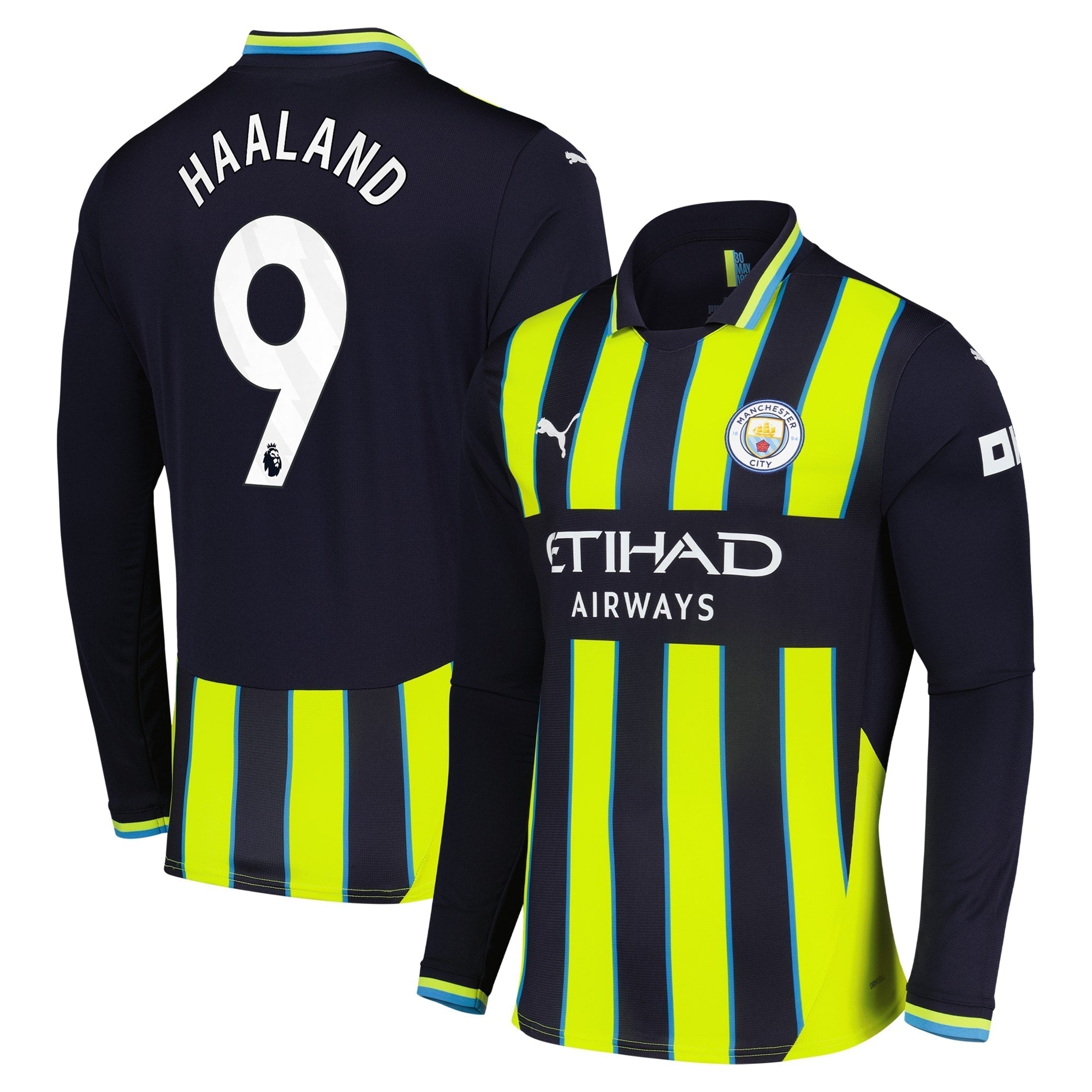 Erling Haaland 9 Manchester City 2024/25 Away Long Sleeve Player Soccer Shirt - Navy