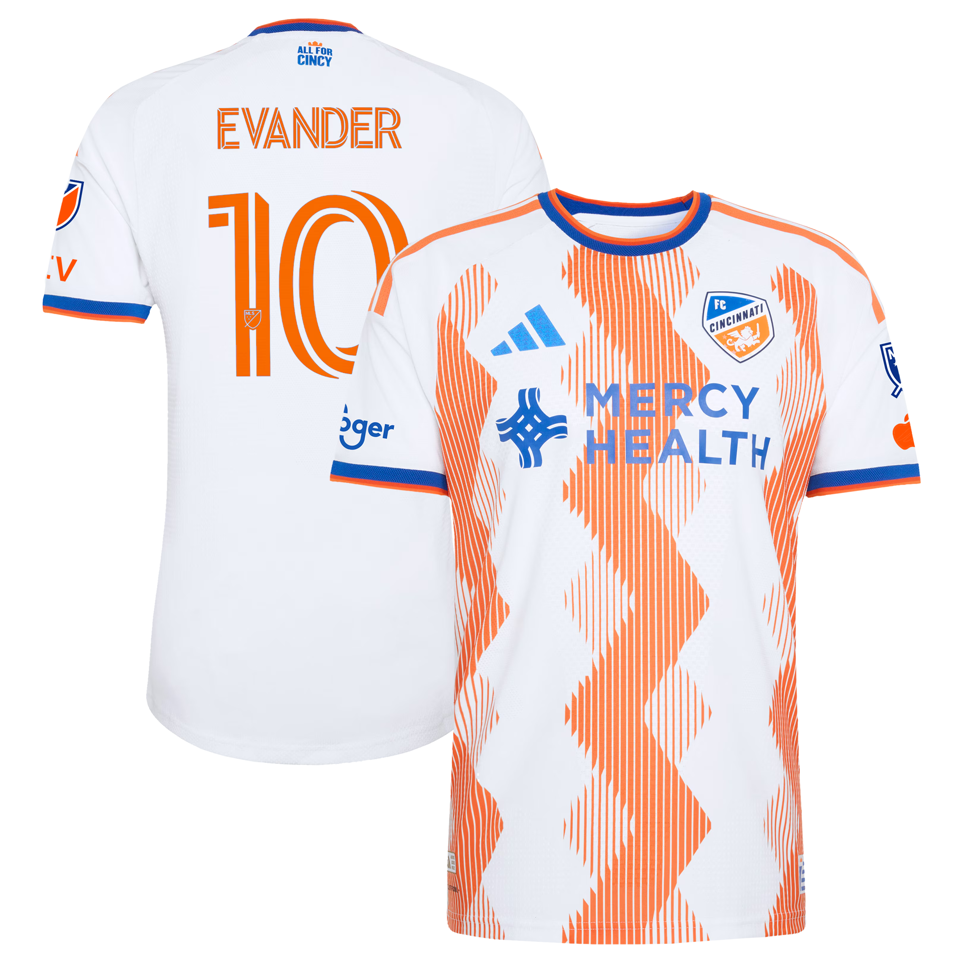 FC Cincinnati // adidas Evander da Silva Ferreira #10 Official 2026 The Seven Hills On-Field Patch Jersey – White