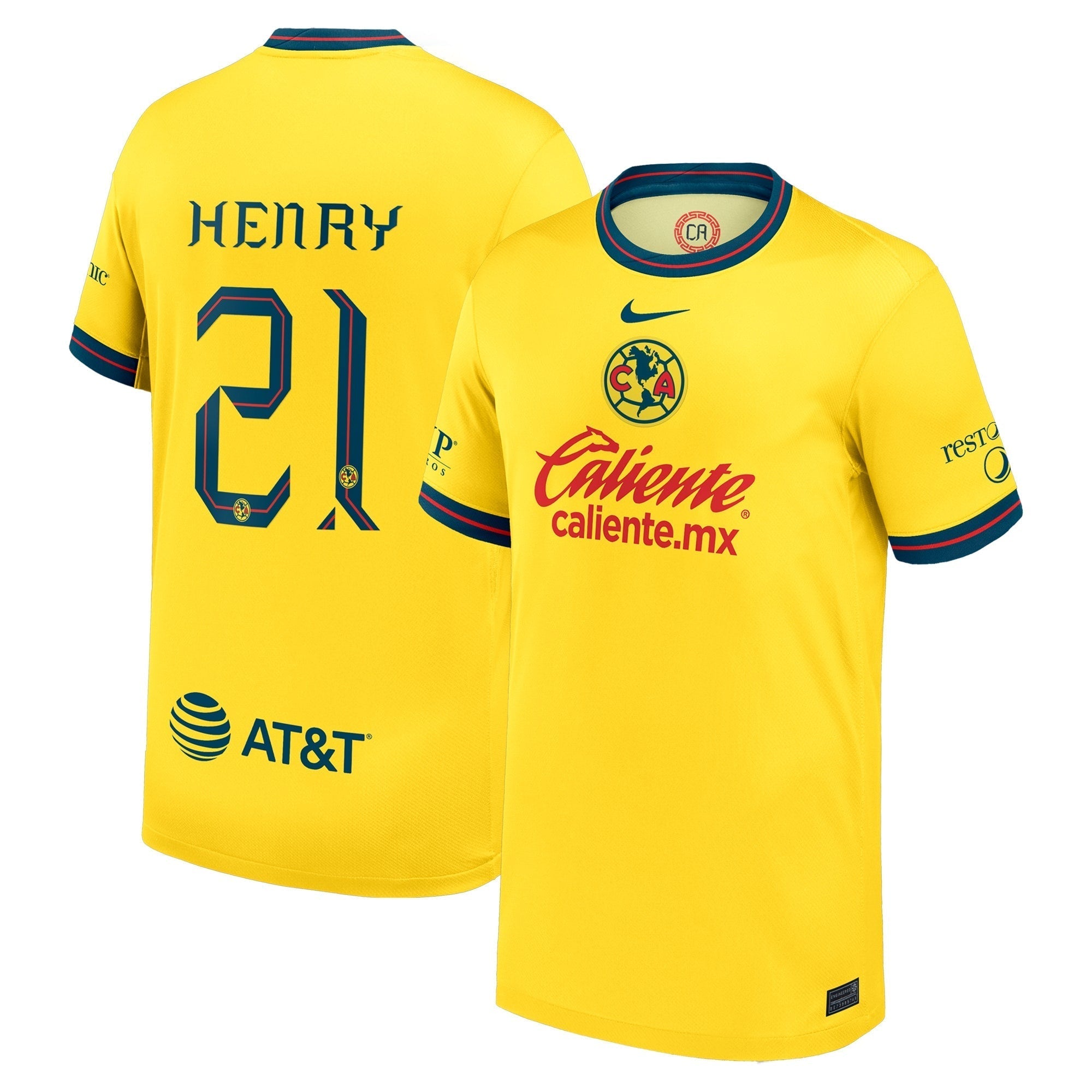 Henry Martin Club America 2024/25 Home Player Soccer Shirt - Yellow