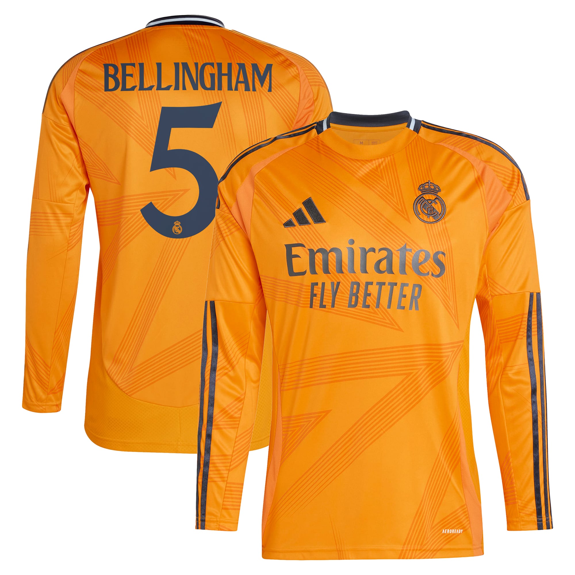 Jude Bellingham Real Madrid 2024/25 Away Long Sleeve Player Soccer Shirt - Orange