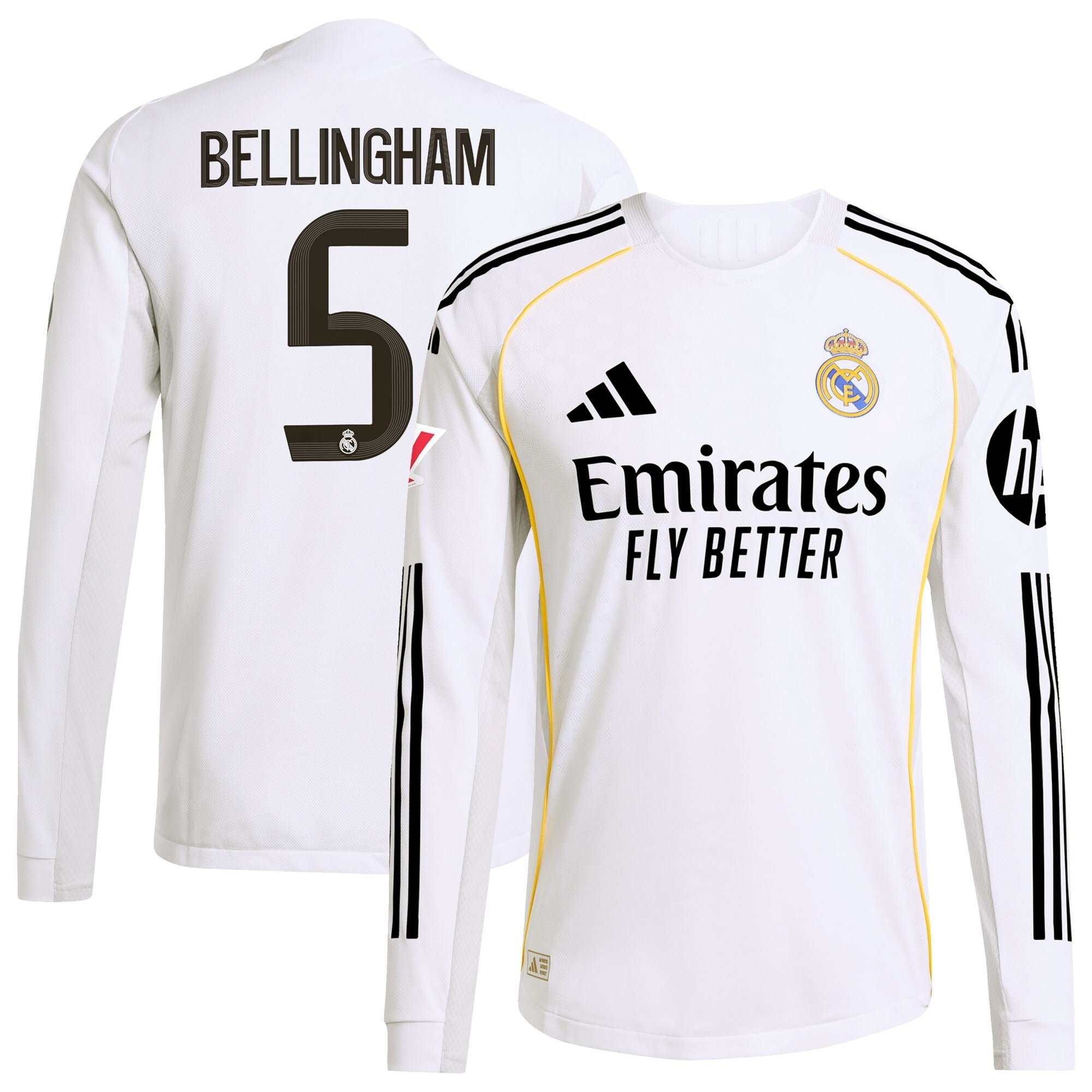 Jude Bellingham Real Madrid 2025/26 Home Long Sleeve Soccer Shirt - White