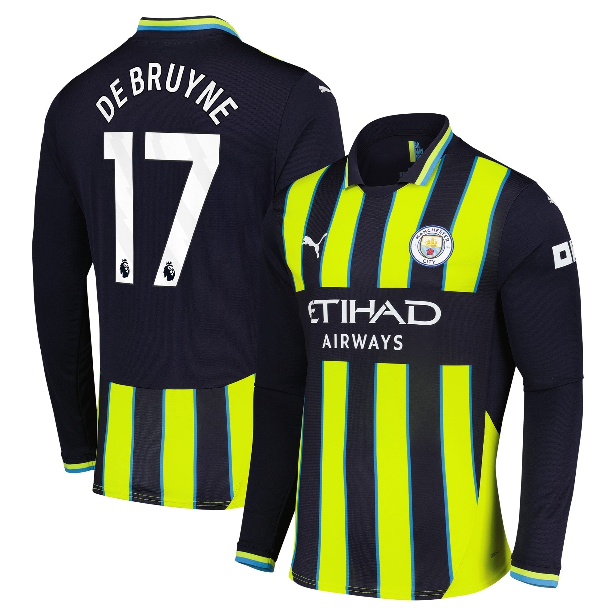 Kevin De Bruyne Manchester City 2024/25 Away Long Sleeve Player Soccer Shirt - Navy