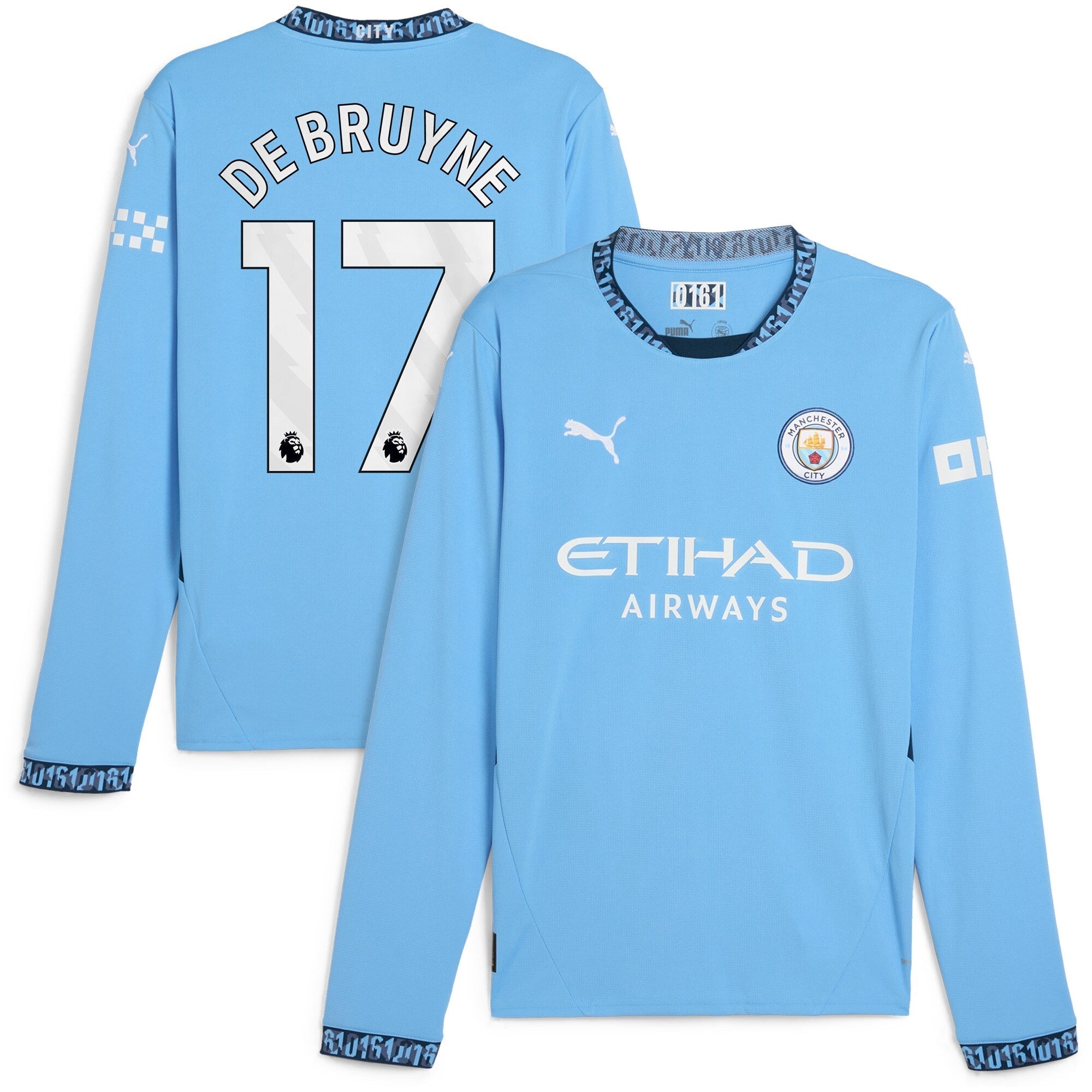 Kevin De Bruyne Manchester City 2024/25 Home Long Sleeve Player Soccer Shirt - Light Blue