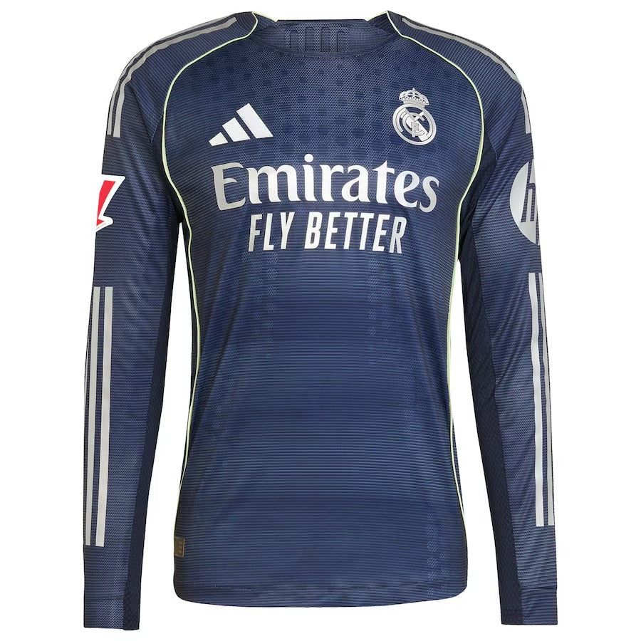 Kylian Mbappé Real Madrid 2025/26 Away Long Sleeve Player Soccer Shirt - Blue