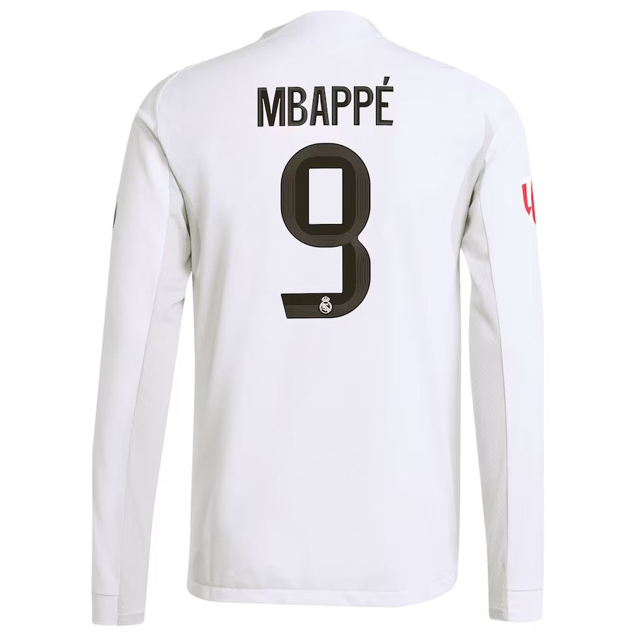 Kylian Mbappé Real Madrid 2025/26 Home Long Sleeve Soccer Shirt - White
