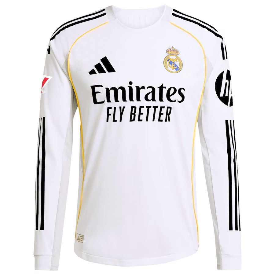 Kylian Mbappé Real Madrid 2025/26 Home Long Sleeve Soccer Shirt - White