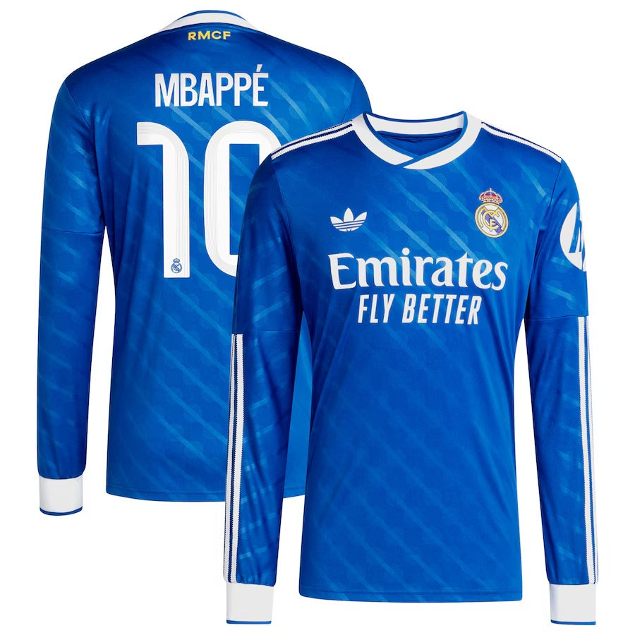 Kylian Mbappé Real Madrid 2025/26 Third Long Sleeve Player Soccer Shirt - Blue